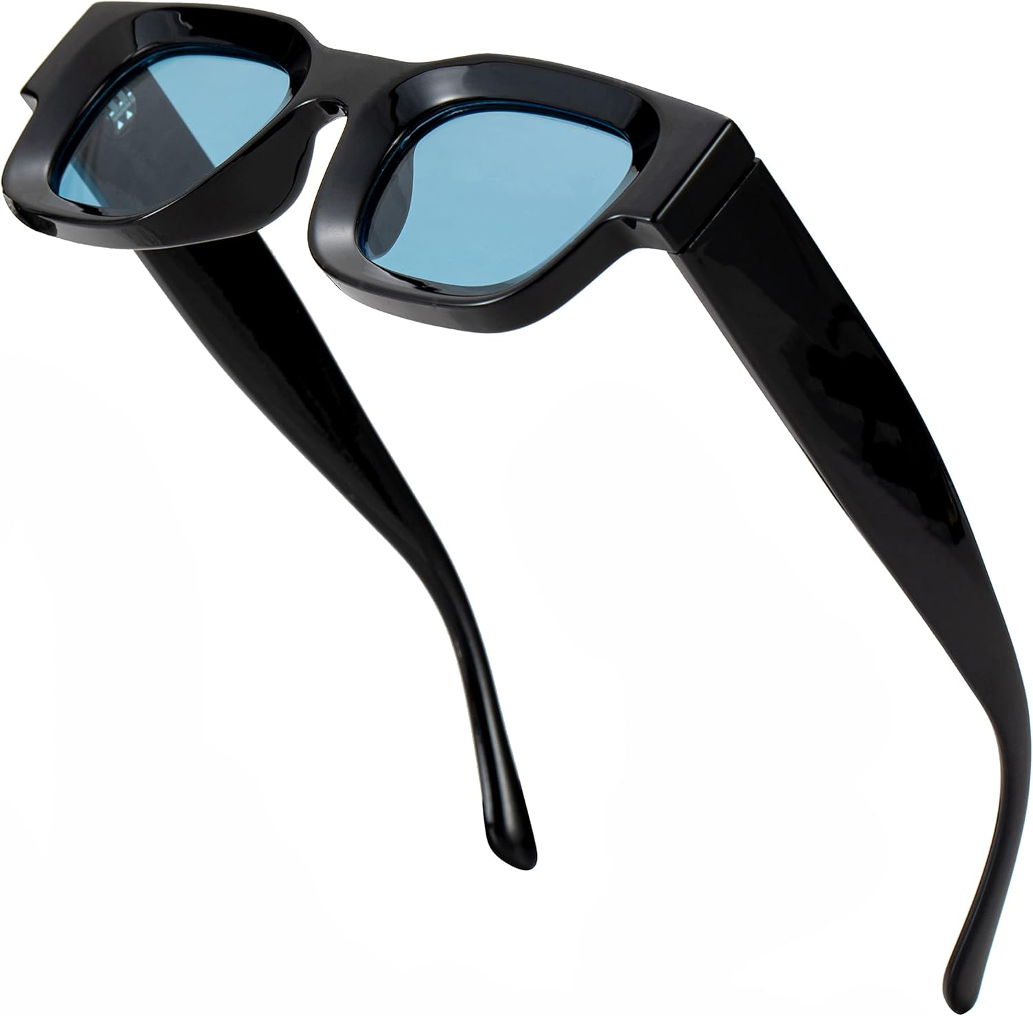 Teumire Retro Rectangle Polarized Sunglasses for Small Face Women Men Chunky Square Thick Frame Glasses UV400 Protection - A02 Black/Clear Yellow image number 4