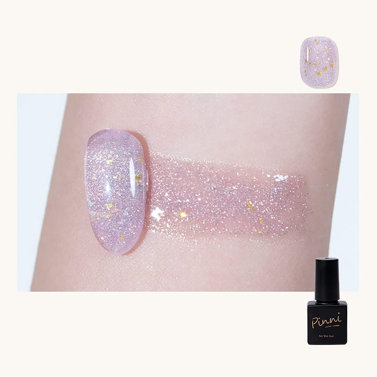PINNI Pink Fairy Opal Glitter Gel Nail Polish Glitter Nail Polish UV Gel Polish Shimming White Nail Gel Polish Glimmer Shiny Nail Gel Nail Semi-Permanent Varnish
