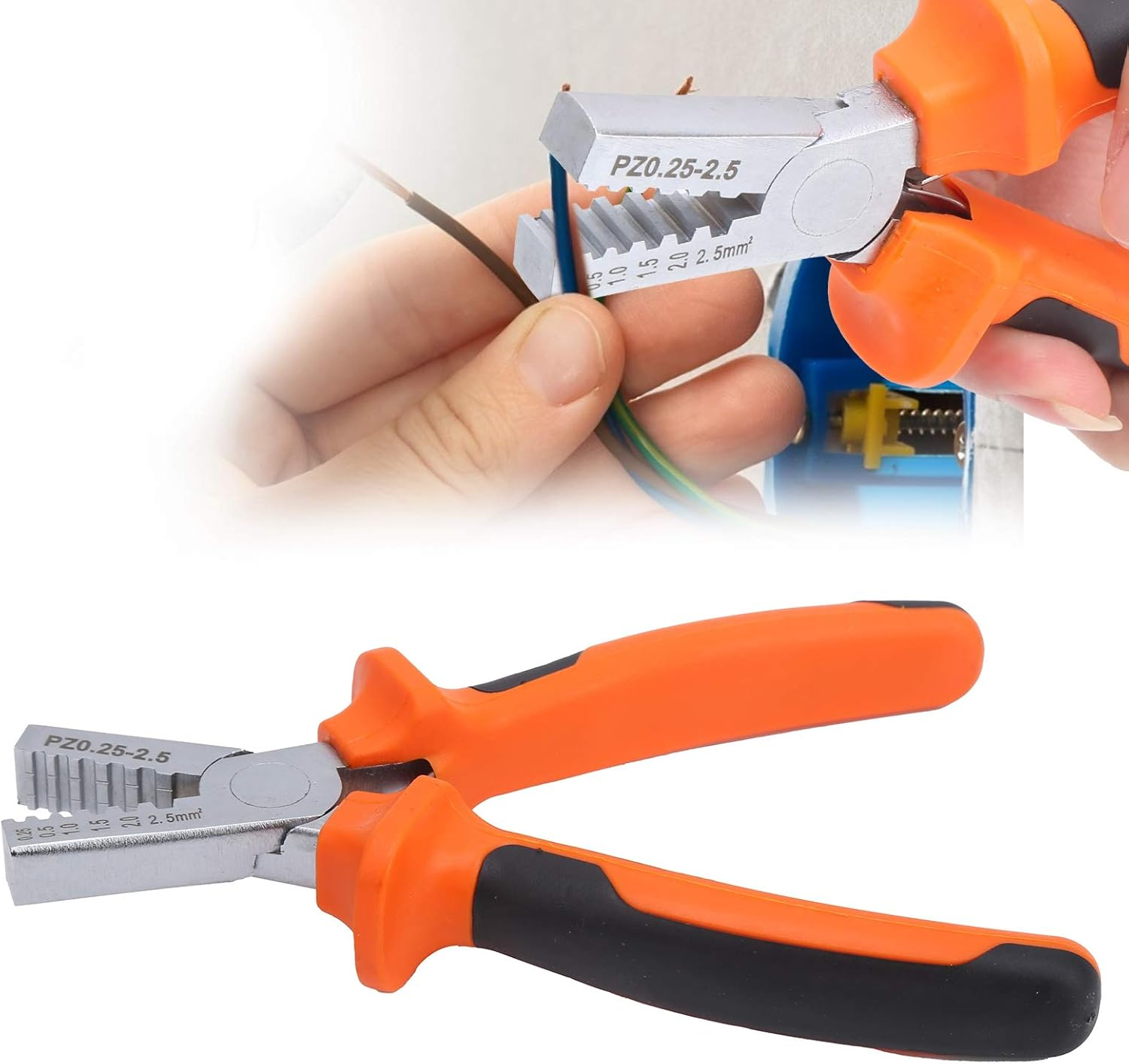 Piccola Pinza a Crimpare in Stile Tedesco a Due Colori, Pinza Spelafili Multiutensile PZ0.25‑2.5A, Utilizzata per Tagliare, Spellare E Avvolgere image number 2