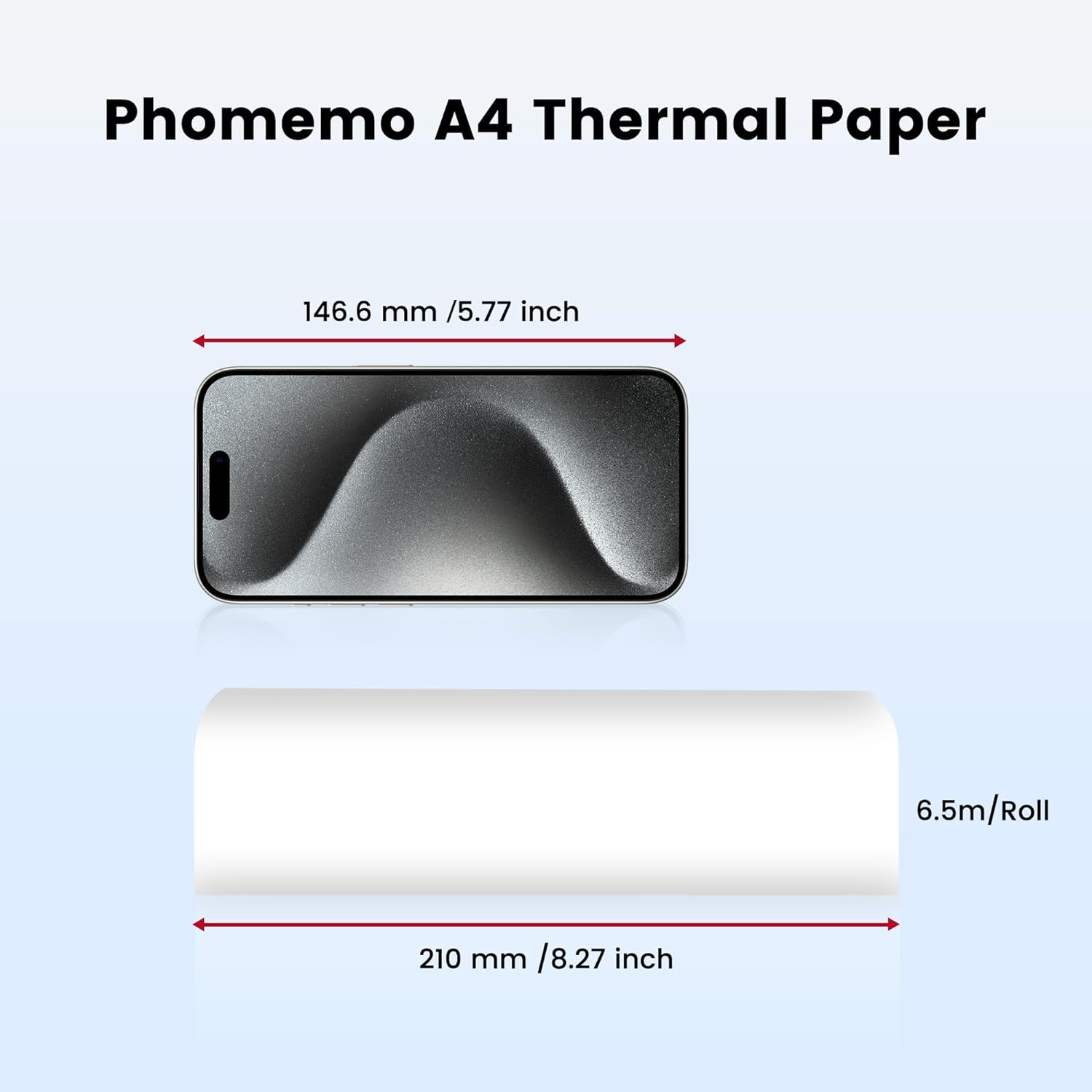 Phomemo Thermal Paper,A4, Thermal Roll Paper Compatible with M832 M834 M835 M833 Portable Printer,2 Rolls image number 5