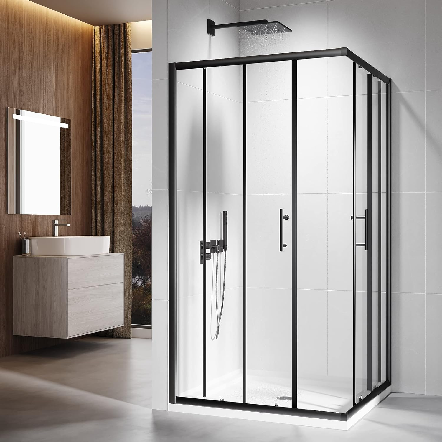ELEGANT Shower Enclosure Corner Black,Sliding Door Bathroom Screen 900X900Mm with 5Mm Tempered Glass,1900Mm Height image number 4