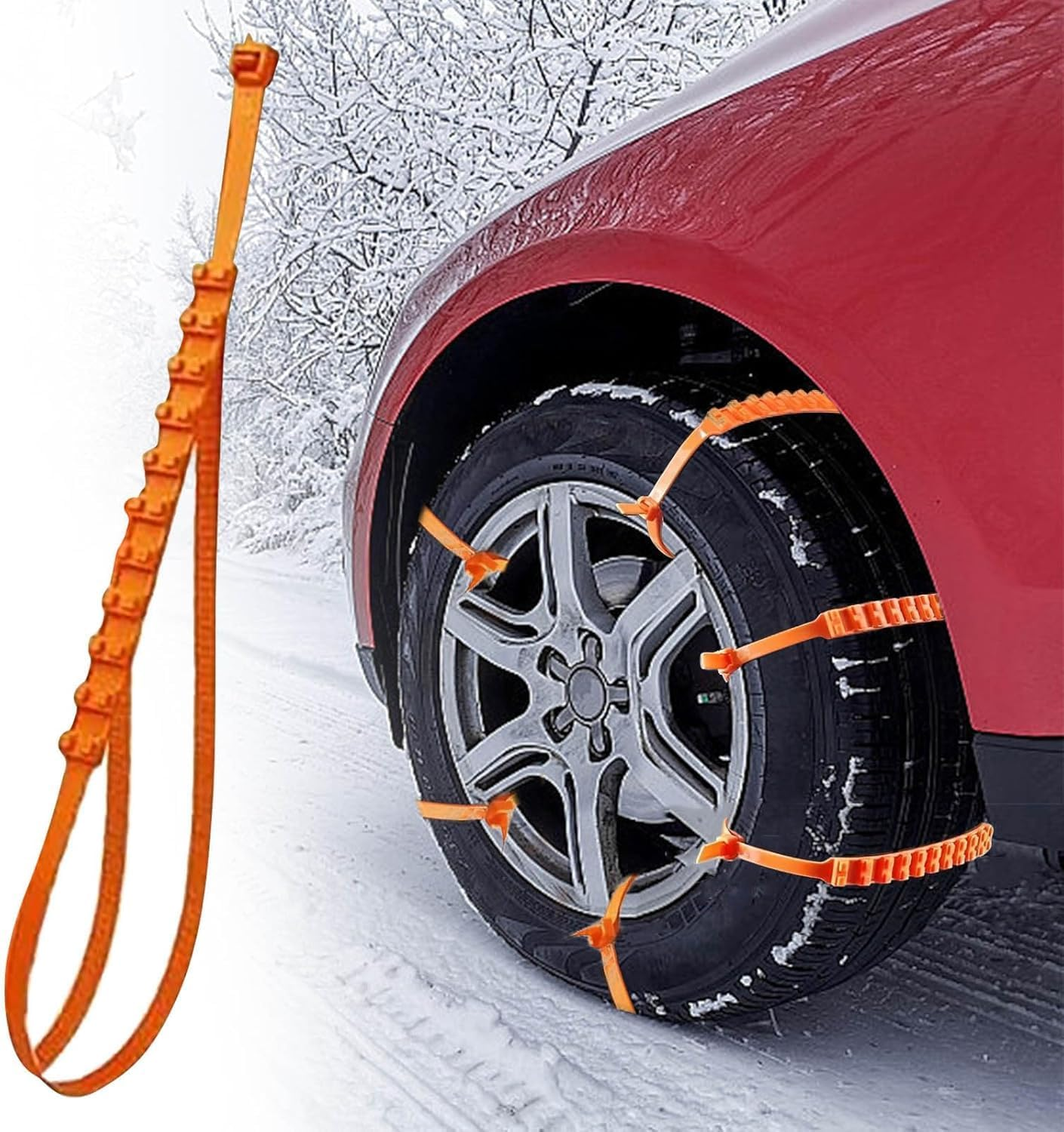 Linyongc Non-Slip Universal Car Tyre Chains, 10Pcs Reusable Snow Chains, Red