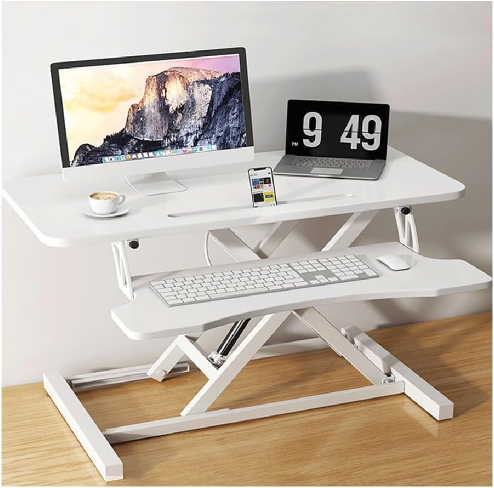 Standing Desk Converter, 80Cm Wide Height Adjustable Sit Stand up Desk Riser with Keyboard Tray, Desktop Workstation Riser for Home Office Computer Laptop, Particle Board (White) image number 6