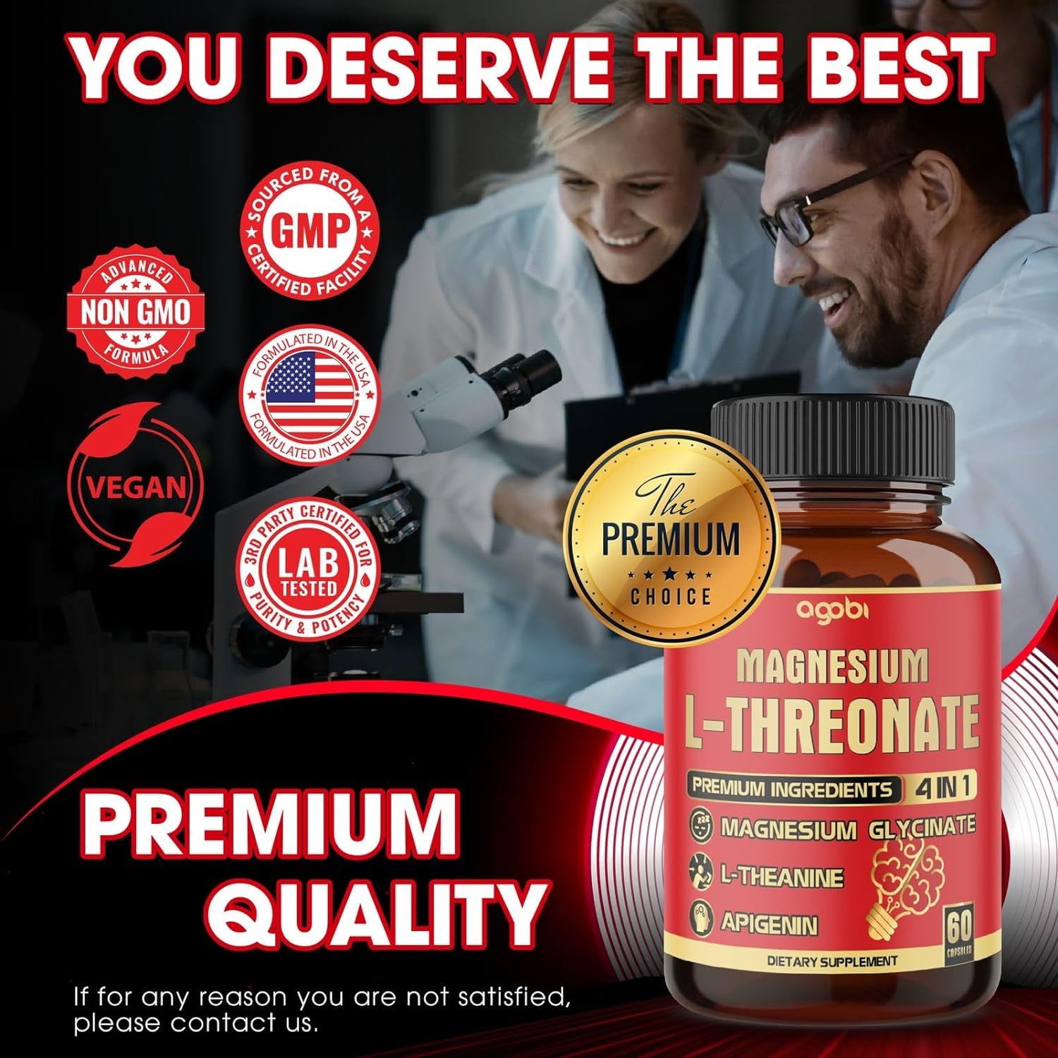 60 Capsules - 1500Mg Magnesium L-Threonate Capsules, Magnesium Glycinate, L-Theanine, and Apigenin - Gluten-Free, Non-Gmo image number 6