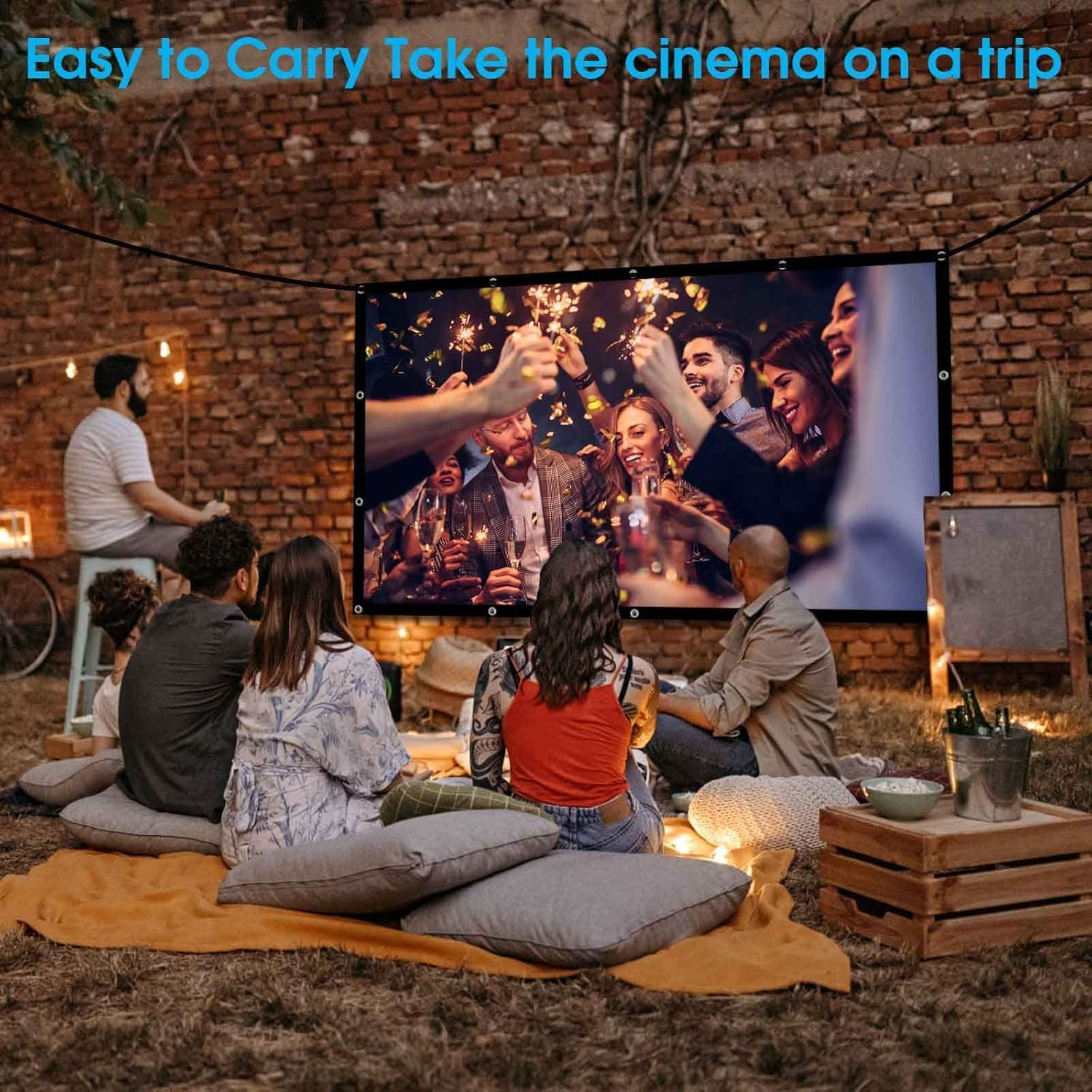 100 Inch Projection Screens, Double Sided Washable Outdoor Projection Screen, 16:9 Foldable Anti-Crease Portable Projector Movies Screens for Camping Party, Home Theater, Office image number 4
