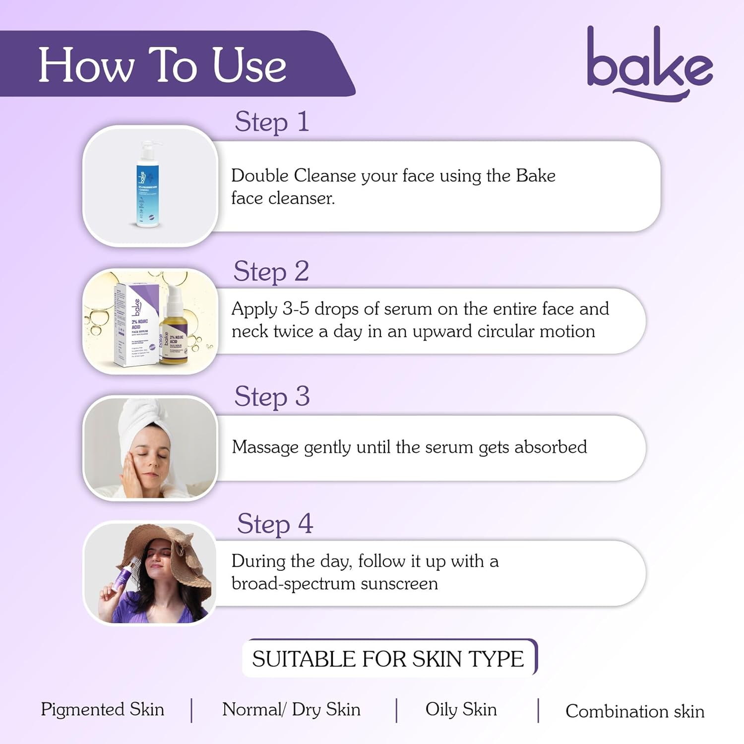 BAKE 2% Kojic Acid Face Serum with 5% Niacinamide & 2% Glycolic Acid for Pigmentation & Dark Spots for Dark Circles, Tan Removal & Sun Damaged Skin Skin Brightening Yellow 30 Ml (Pack of 1) image number 3