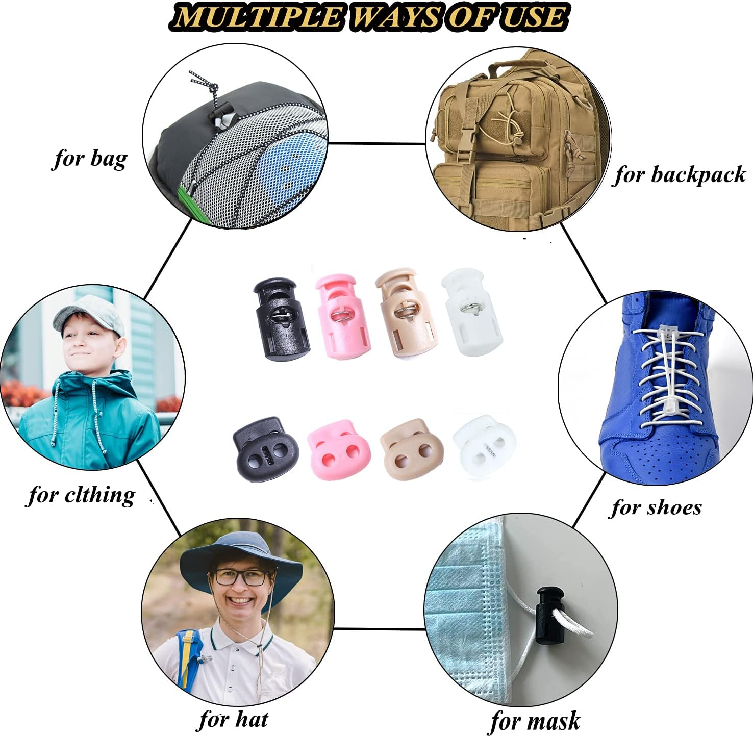 AXEN 30PCS Plastic Cord Locks End Spring Stopper, Fastener Toggles for Shoelaces, Drawstrings, Paracord, Bags, Clothing, and More image number 4