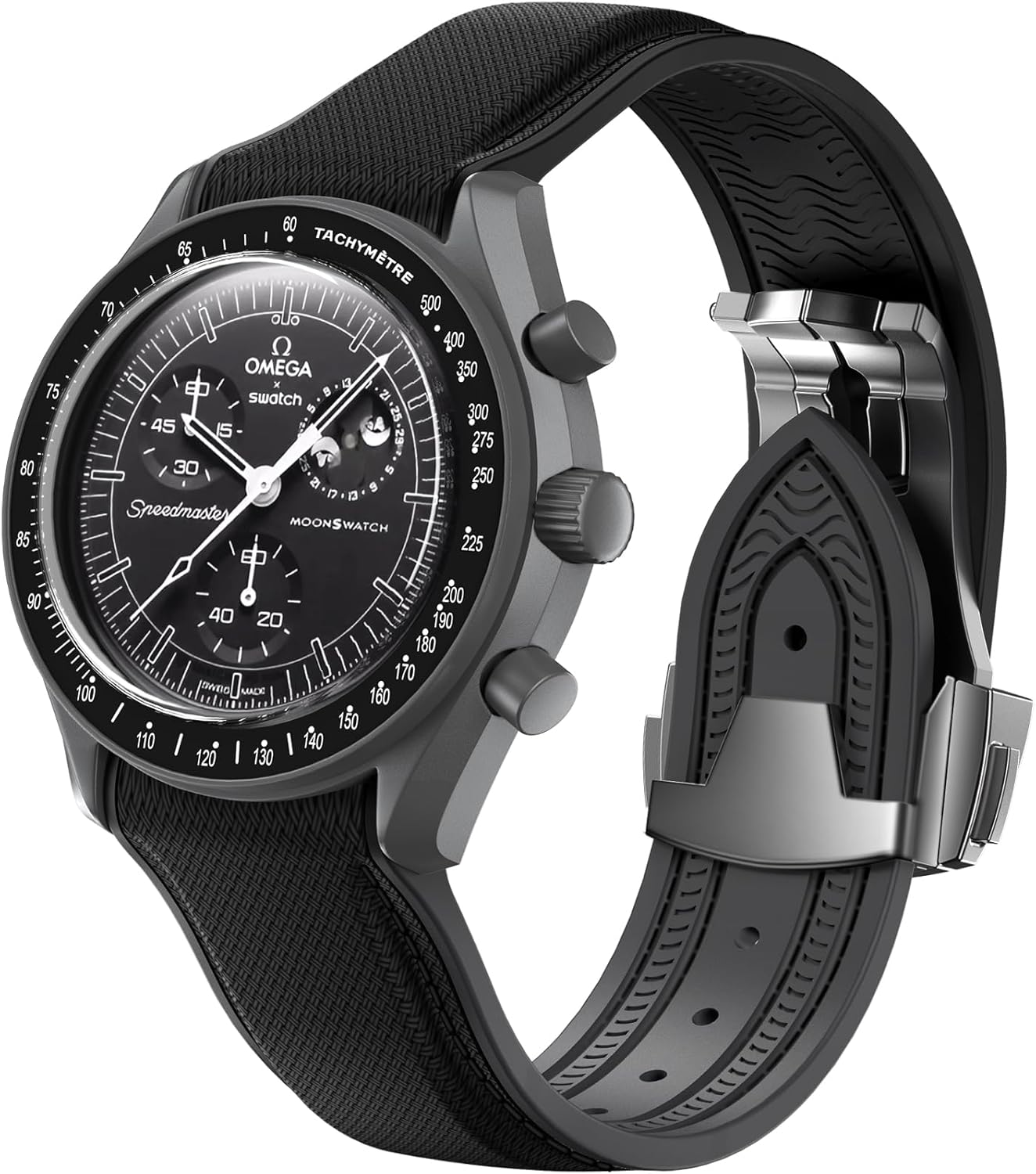 REBANDACE Strap for Omega X Swatch Moonswatch Watch 20Mm,Folding Buckle Strap Compatible Omega Swatch Moonswatch Speedmaster,Curved No Gap Replacement Strap Fo Swatch Omega Men Women