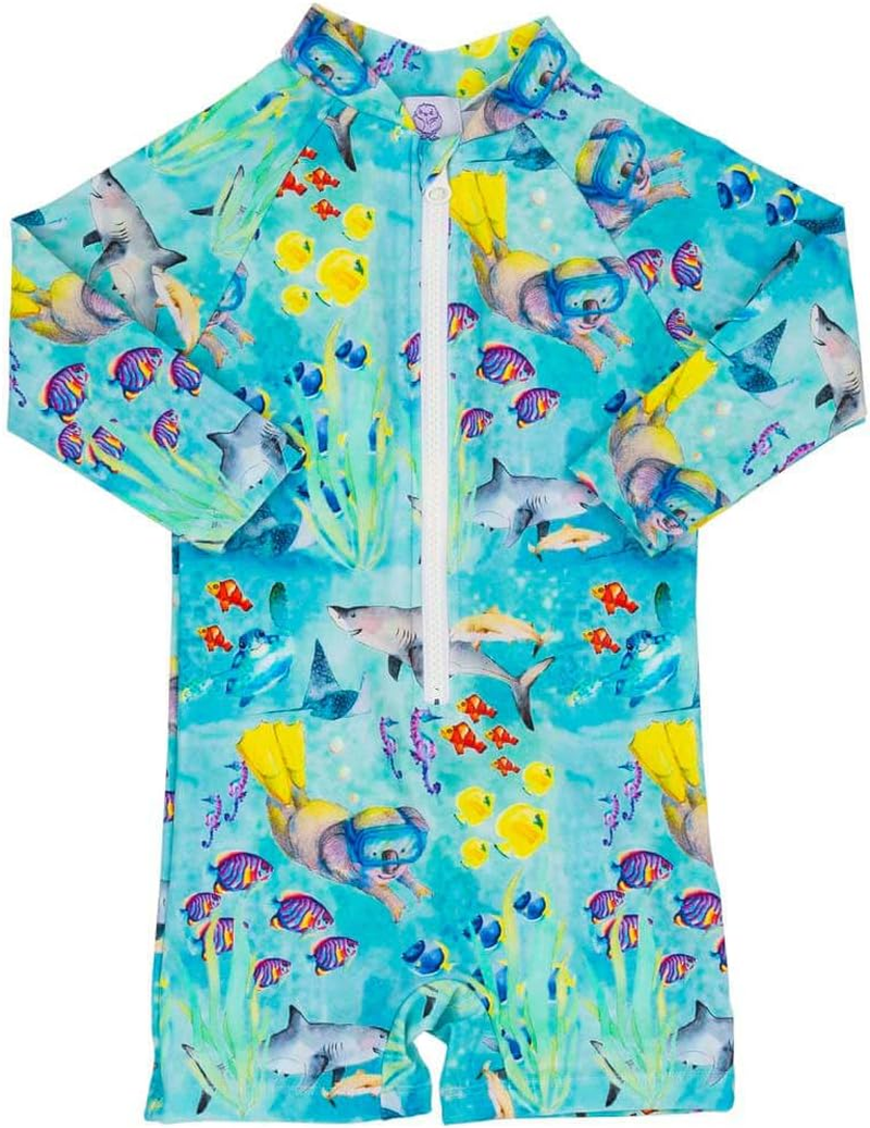 Unisex Long Sleeve Zip Swimmers UPF50+ | Hand-Painted Print | Baby & Kids Swimwear | Australian Brand