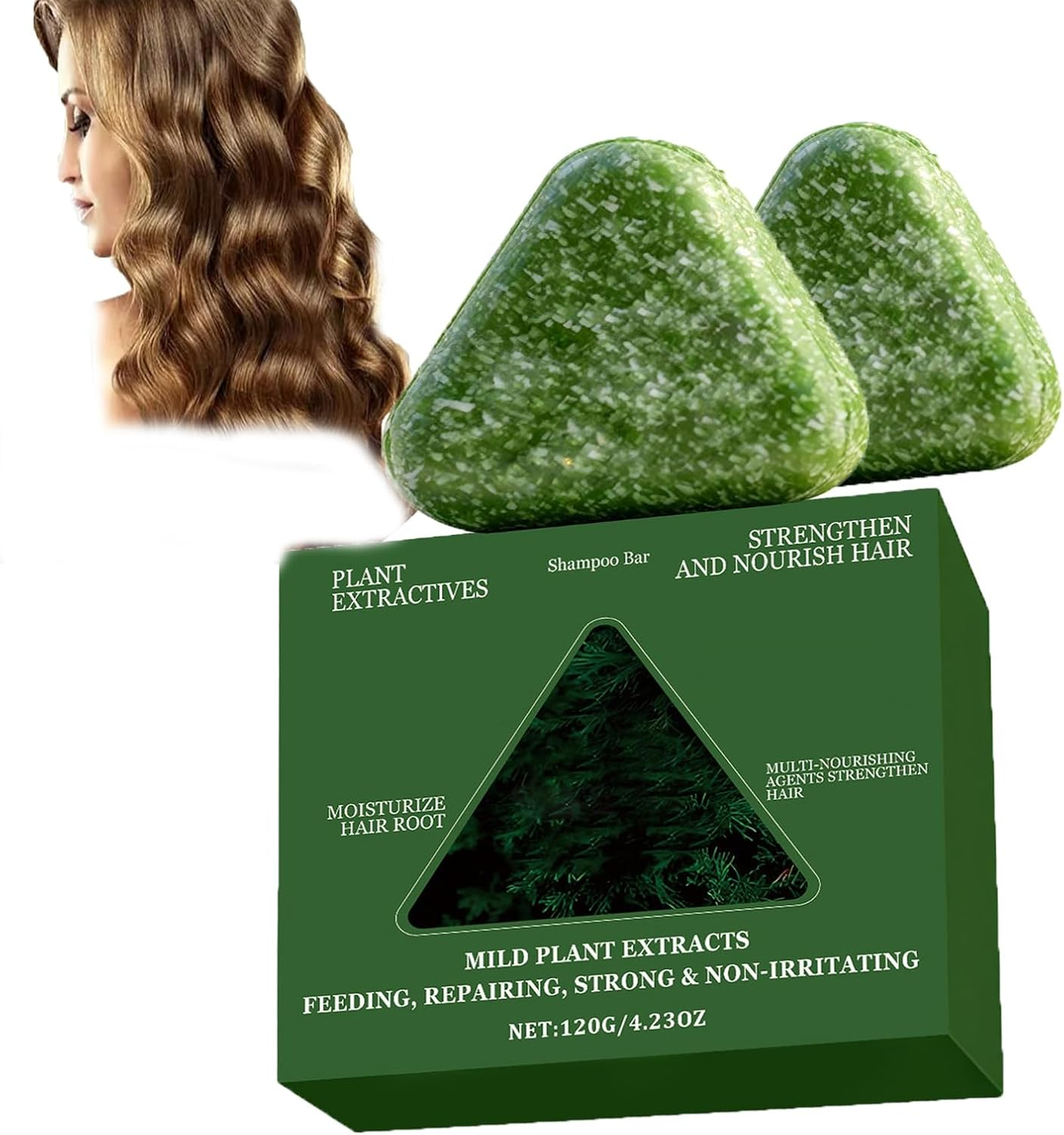 Cypress Leaf Triangle Soaps Green Plant-Based Solid Shampoo Bar Arborvitae Leaf Shampoo Bar Strengthen Hair Solid Hairs Soap Nourishes Hair Roots Travel-Friendly Solids Cypress Hairs Soap (2Pcs)