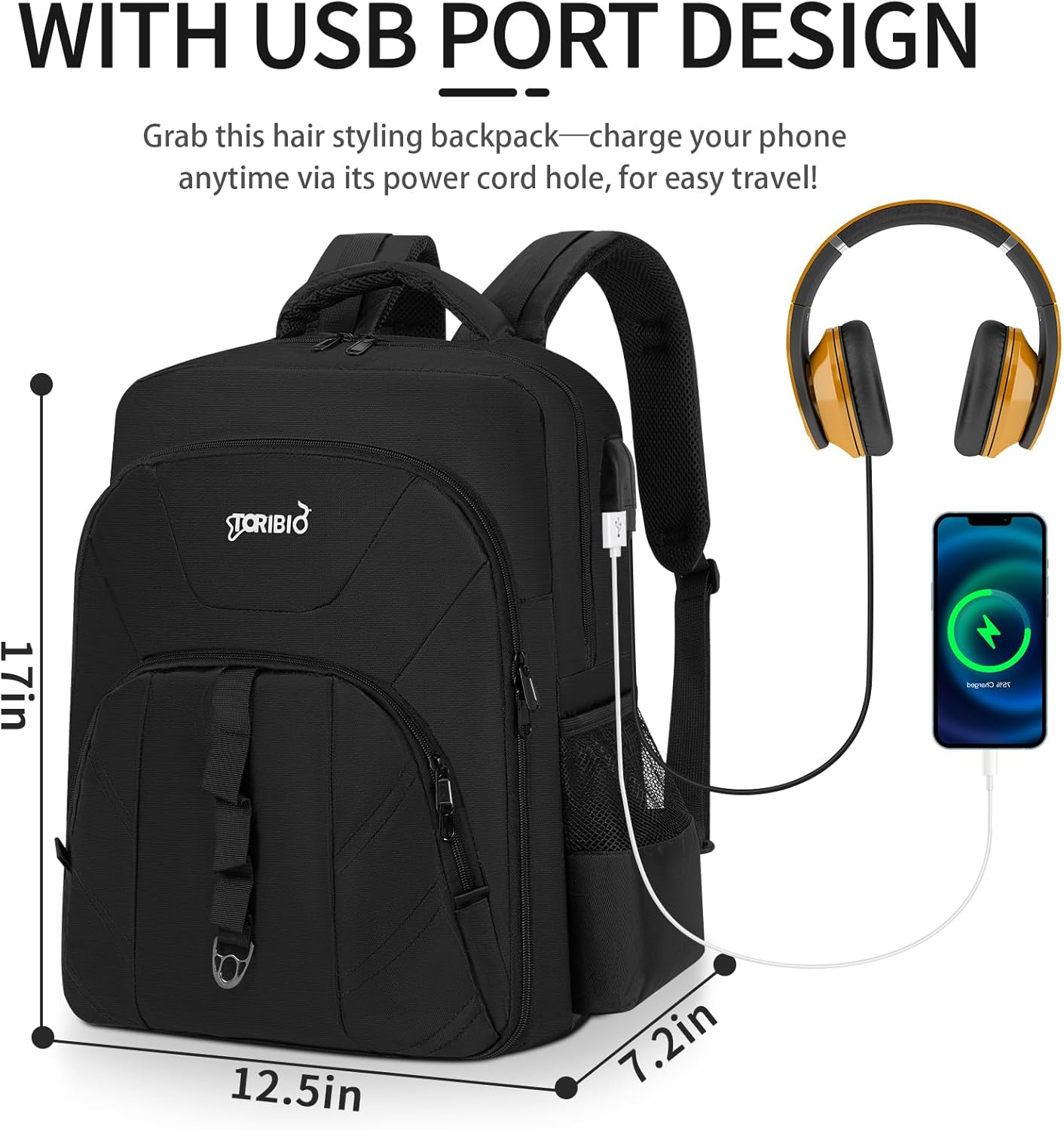 TORIBIO Barber Supplies Bag Backpack for Clippers and Supplies,Portable Barber Clipper Bags for Men,Large Hairstylist Travel Bag for Barber Tools image number 3