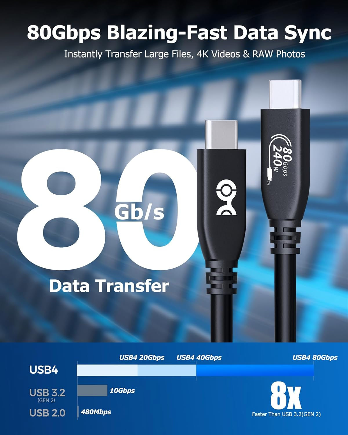 [USB-IF Certified] Cable Matters 80Gbps USB4 Cable - 1.2M, USB 4 to USBC Cable Supports [8K@120Hz / 4K@480Hz Video, 240W Charging, 80Gbps Data Transfer], Compatible with Thunderbolt 5/4, Macbook image number 3