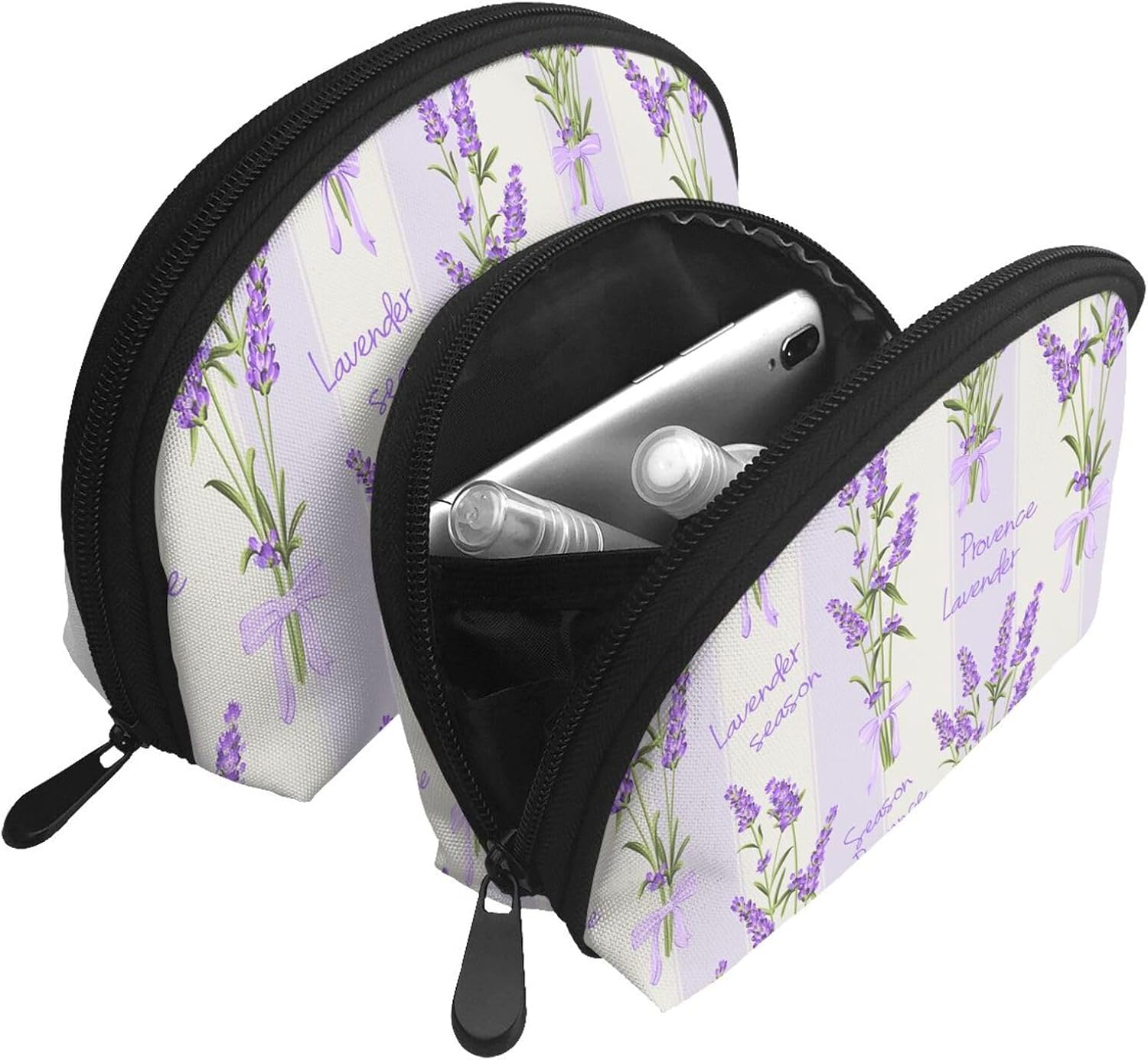 Cozimangoe Coin Pouch Makeup Bags Set, 2 Piece Shell Shape Cosmetic Bag with Pockets for Daily Travel Handbag Lipstick Keys Toiletry, Personalized Lavender Season Aroma Charming image number 3