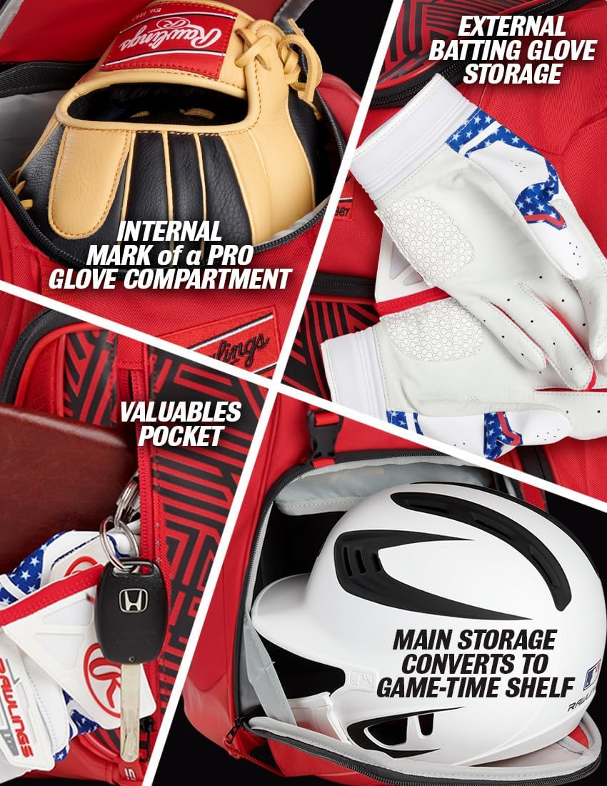 Rawlings | Chaos Backpack Bag Series | T-Ball & Youth | Baseball & Fastpitch Softball | Multiple Colors - Red/White/Blue image number 6