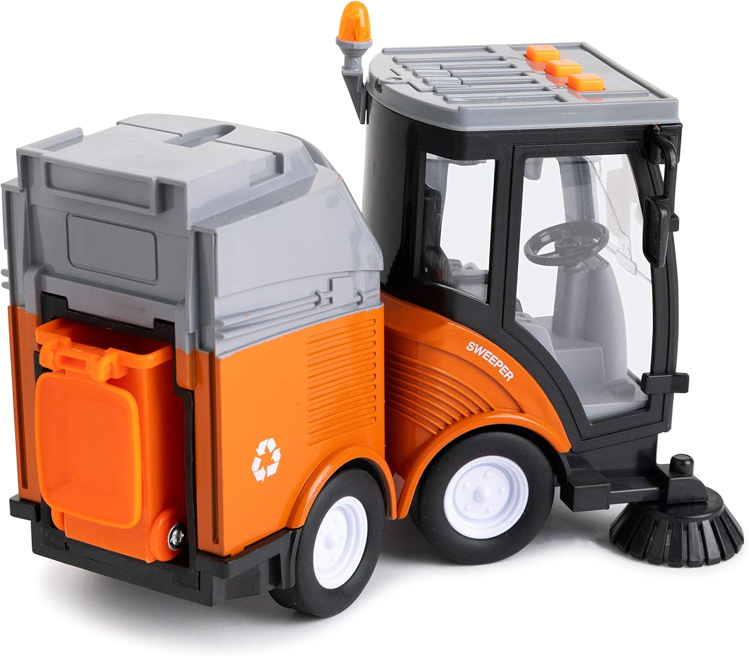 Toy to Enjoy Street Sweeper Truck with Light & Sound Effects - Friction Powered Wheels, Removable Garbage Can & Rotating Brushes - Heavy Duty Plastic Cleaning Vehicle Toy for Kids & Children image number 3