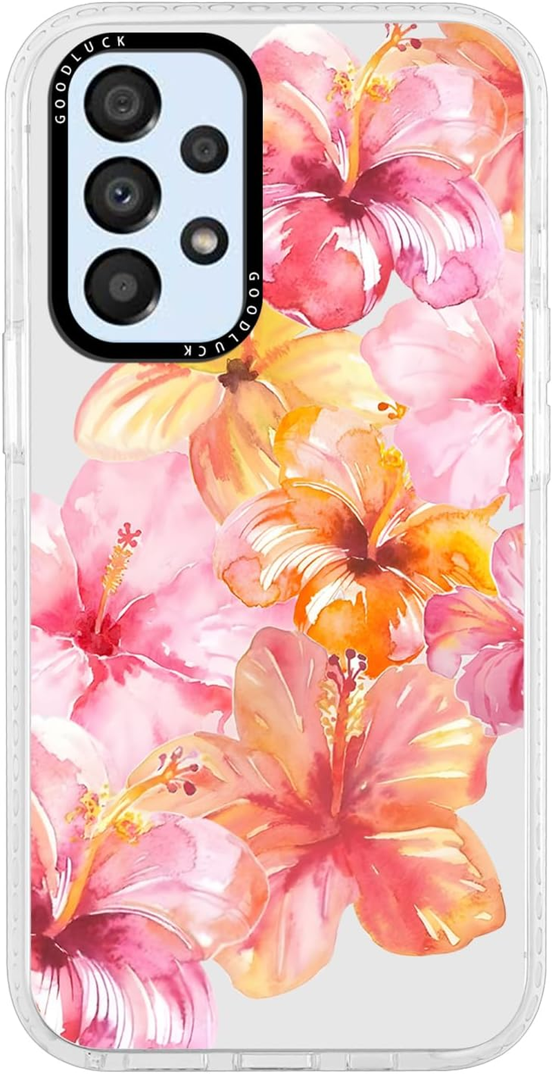 Yoedge Transparent Mobile Phone Case for Samsung Galaxy A53 5G Case, Aesthetic Hibiscus Flowers Summer Pattern Shell Design Girls Gift Protective Case, Silicone Case Cover for Samsung A53 6.5 Inches image number 6