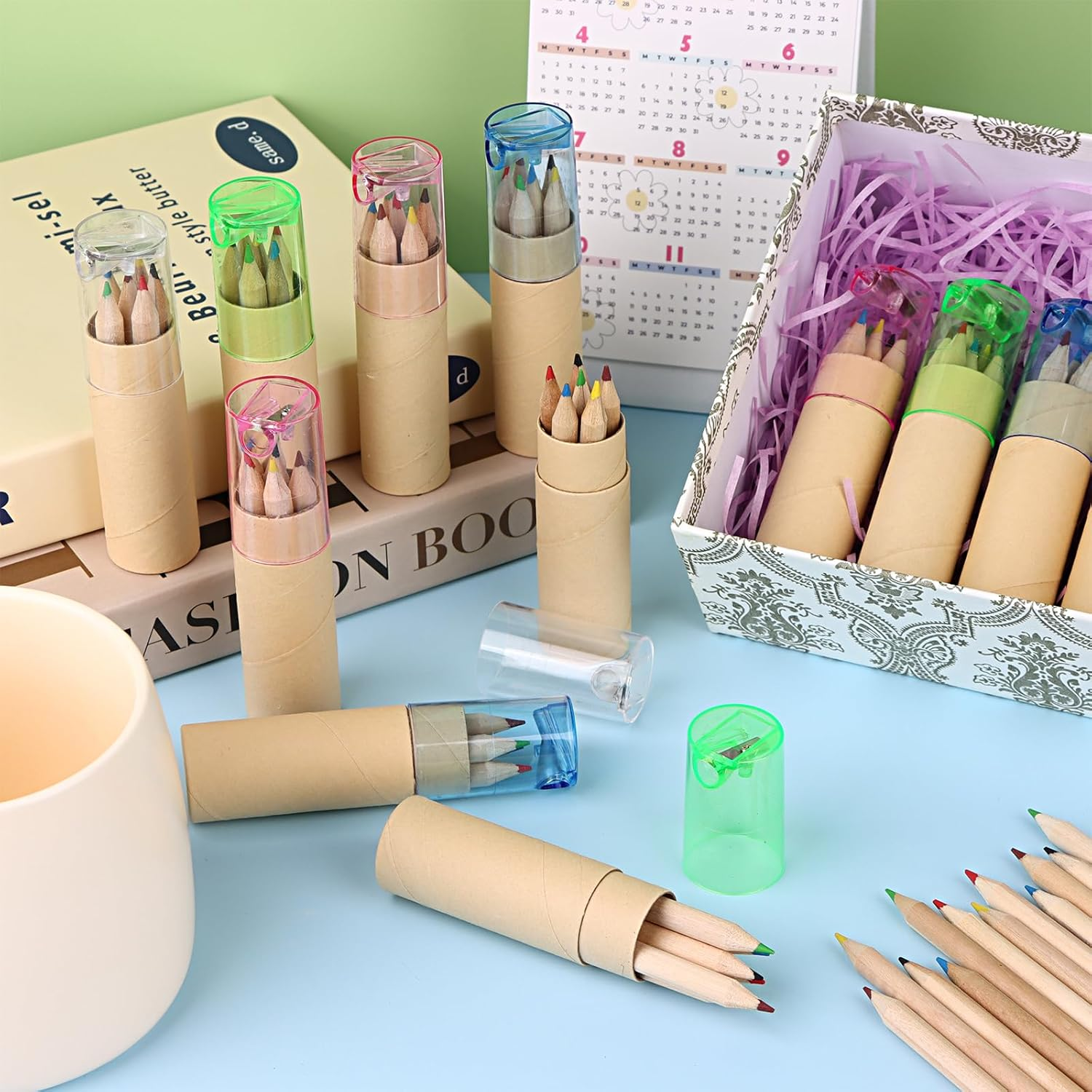 32 Pack Mini Drawing Colored Pencils with Sharpener Mini Drawing Pencils Set for Kids 3.3Inch Short Fat Color Pencils in Tube Coloring Pencil Bulk for Adult Coloring Books, Classroom School Drawing image number 5