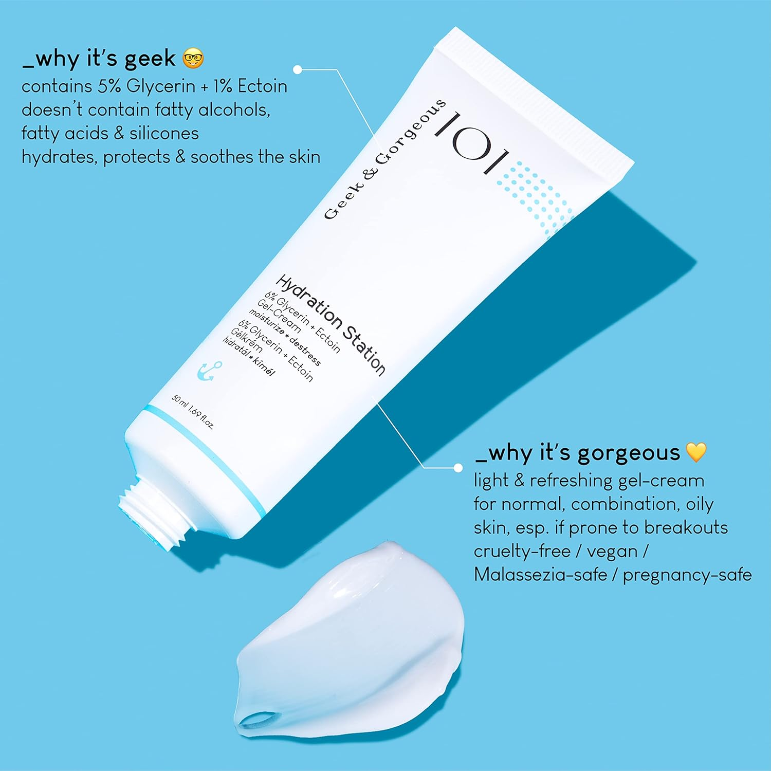 Geek & Gorgeous Hydration Station - Light, Refreshing Gel Cream - Care Cream with Glycerine and Ectoin - for Normal, Oily and Combination Skin - 50 Ml image number 3