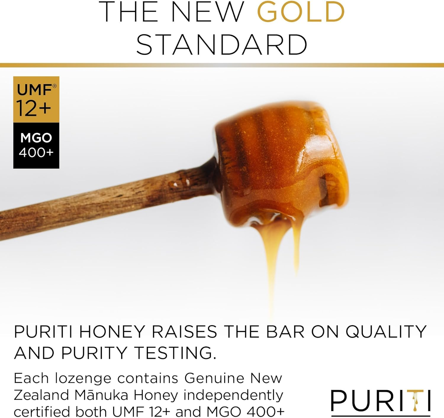 PURITI Manuka Honey Lozenges - Premium Throat Soothers for Coughs & Sore Throats - Genuine New Zealand Raw Manuka Honey Flavor - Certified UMF12+ MGO 400+ (16 Pack)