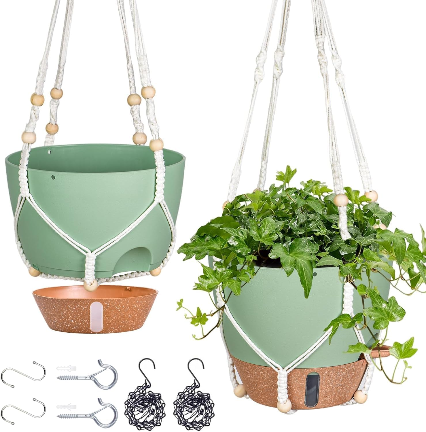 10 Inch Hanging Planters for Indoor Plants & Outdoor - 2 Pack Self-Watering Hanging Pots with Drainage Holes, Visual Reservoir, 2 Hangers - Self-Watering Hanging Baskets Flower Pots