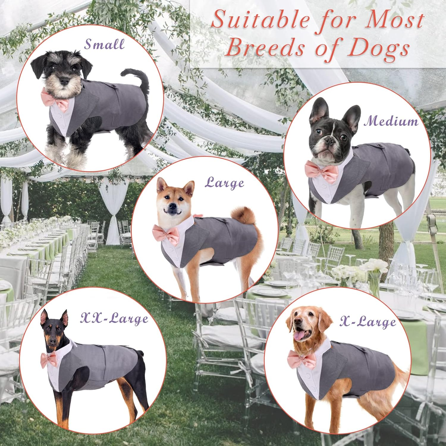 Dog Tuxedo Suit and Bandana Set,Small Medium Large Breeds Dog Wedding Attire Party,Gentle Pet Prince Costume with Detachable Bow Tie Collar,Cat Vest Shirt Dress-Up Cosplay Apparel for Special Events