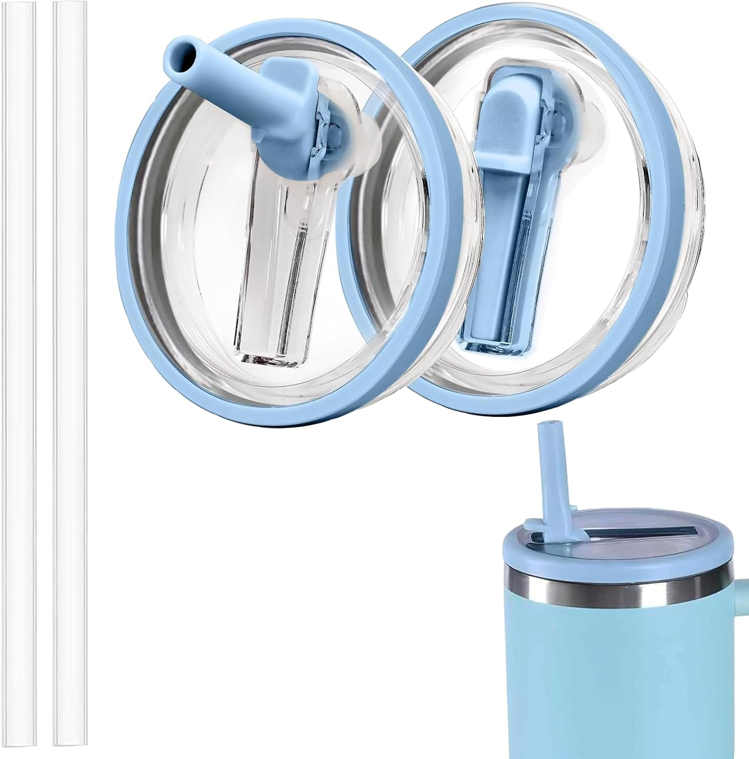 40 Oz Tumbler Flip Straw Lid Replacement Fit for Stanley Quencher,Spill Proof Splash Resistant Tumbler Lids,Reusable Tumbler Cover for Stanley Cup Accessories,Pack of 2,Black