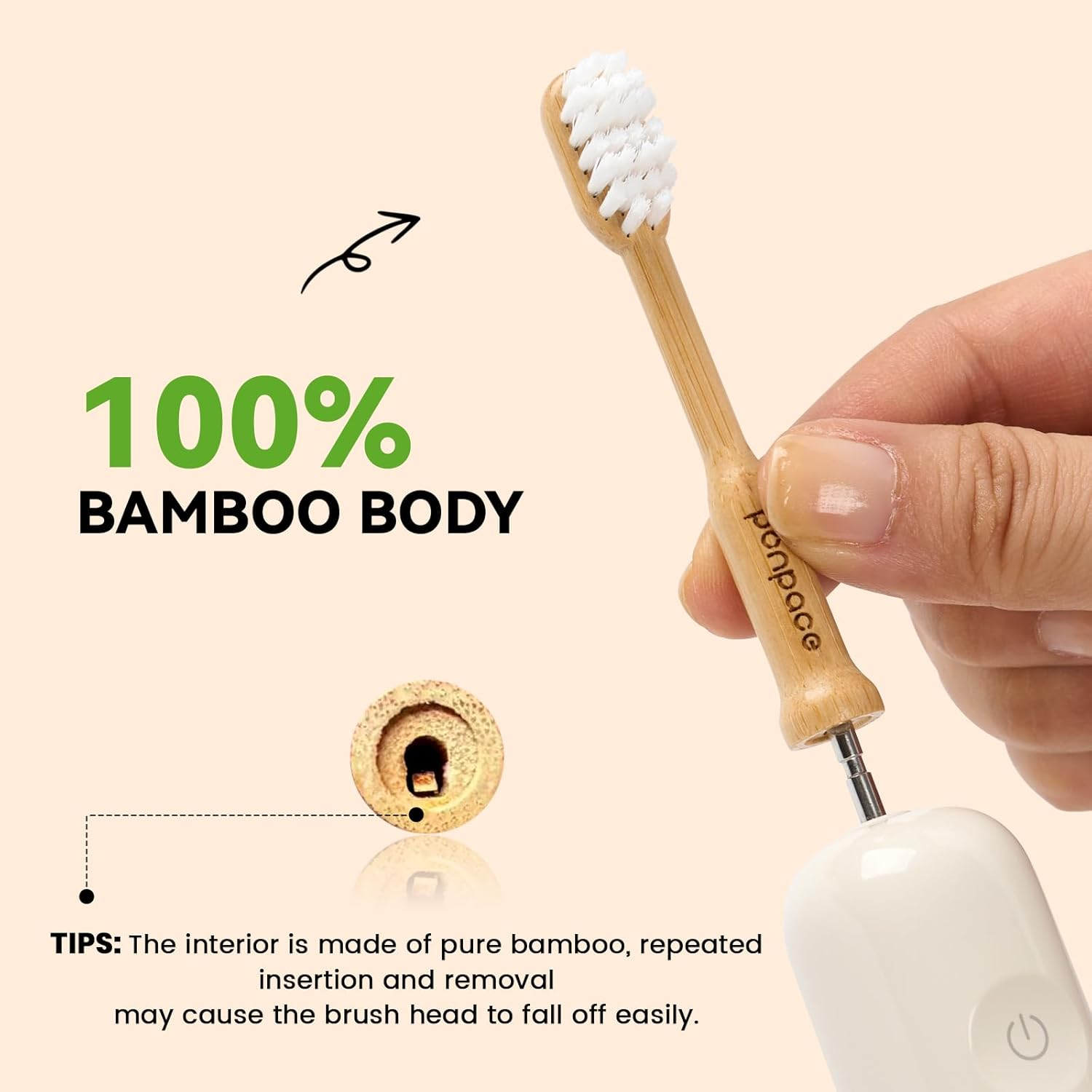 PONPACE Bamboo Toothbrush Heads Compatible with Laifen, Extra Soft Castor-Oil Bristles for Sensitive Teeth, Eco-Friendly & Gentle Cleaning image number 3