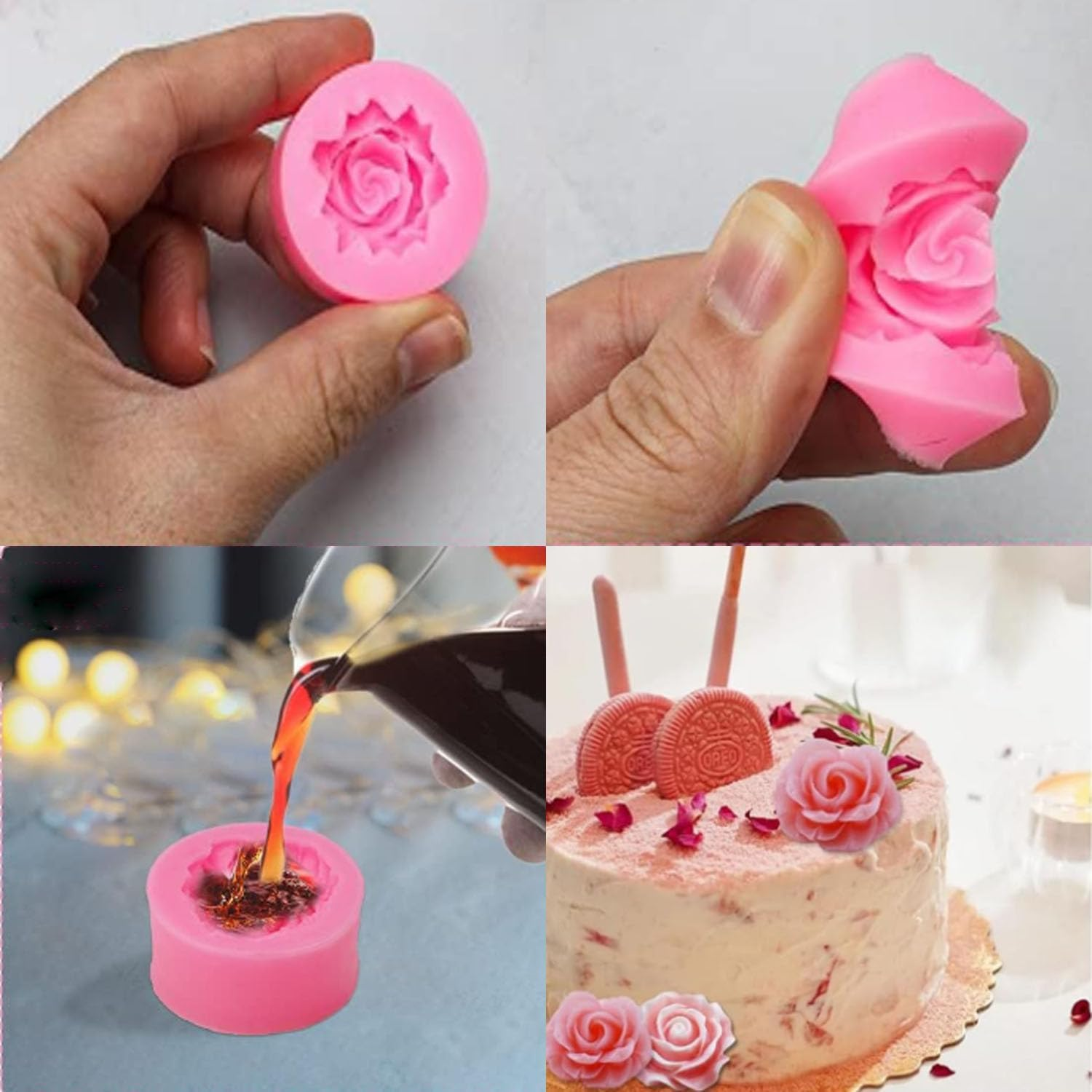 6 Pieces Flower Silicone Soap Mould,Flower Fondant Mould,Rose Candle Mold,Fondant,Candy,Chocolate,Cake, Candle image number 4