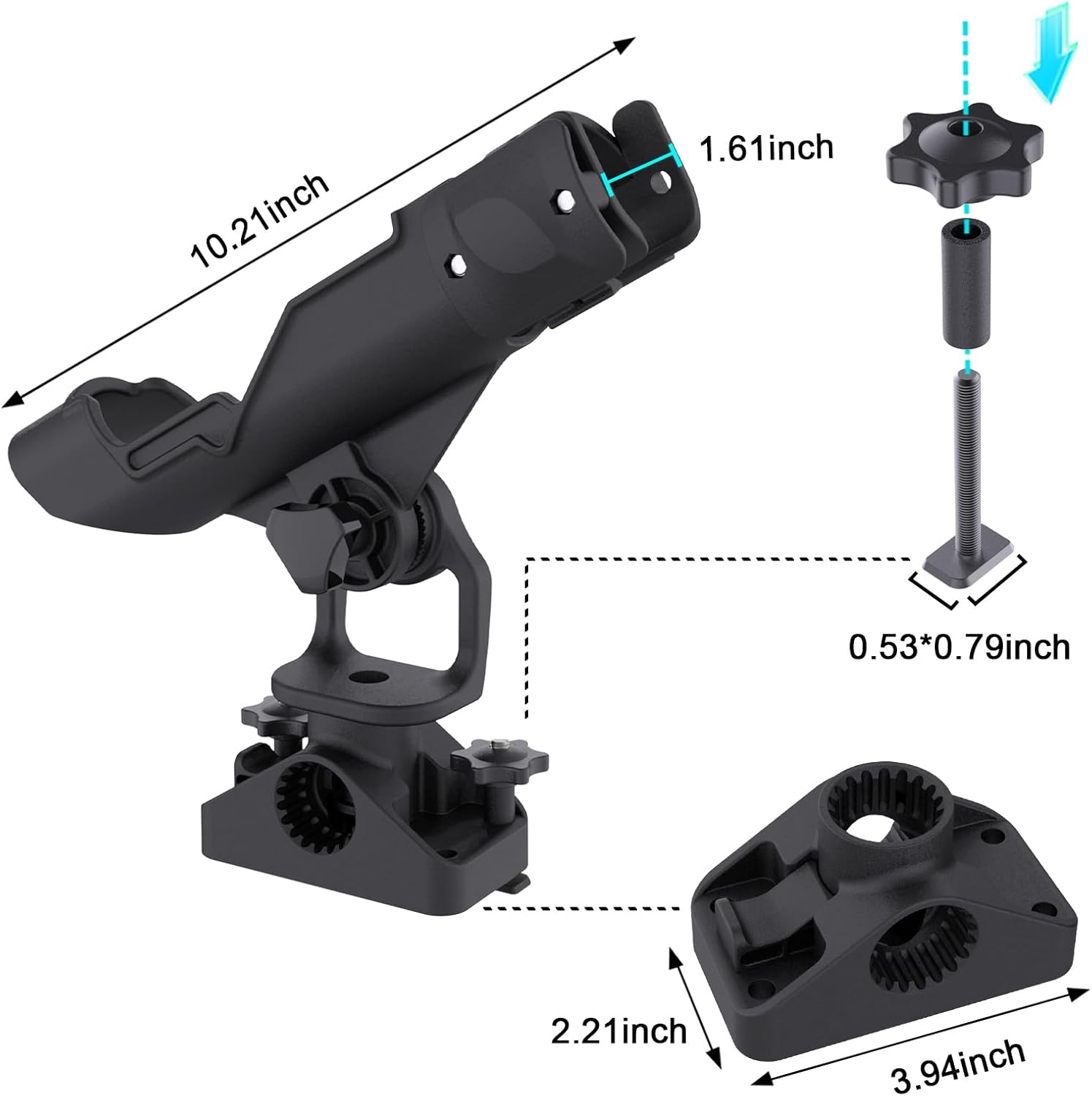 Hikeen Fishing Rod Holders for Boat, Fishing Boat Rod Holder with Combo Mount, 360 Degree Adjustable Fishing Pole Holders Fishing Rod Rack image number 5