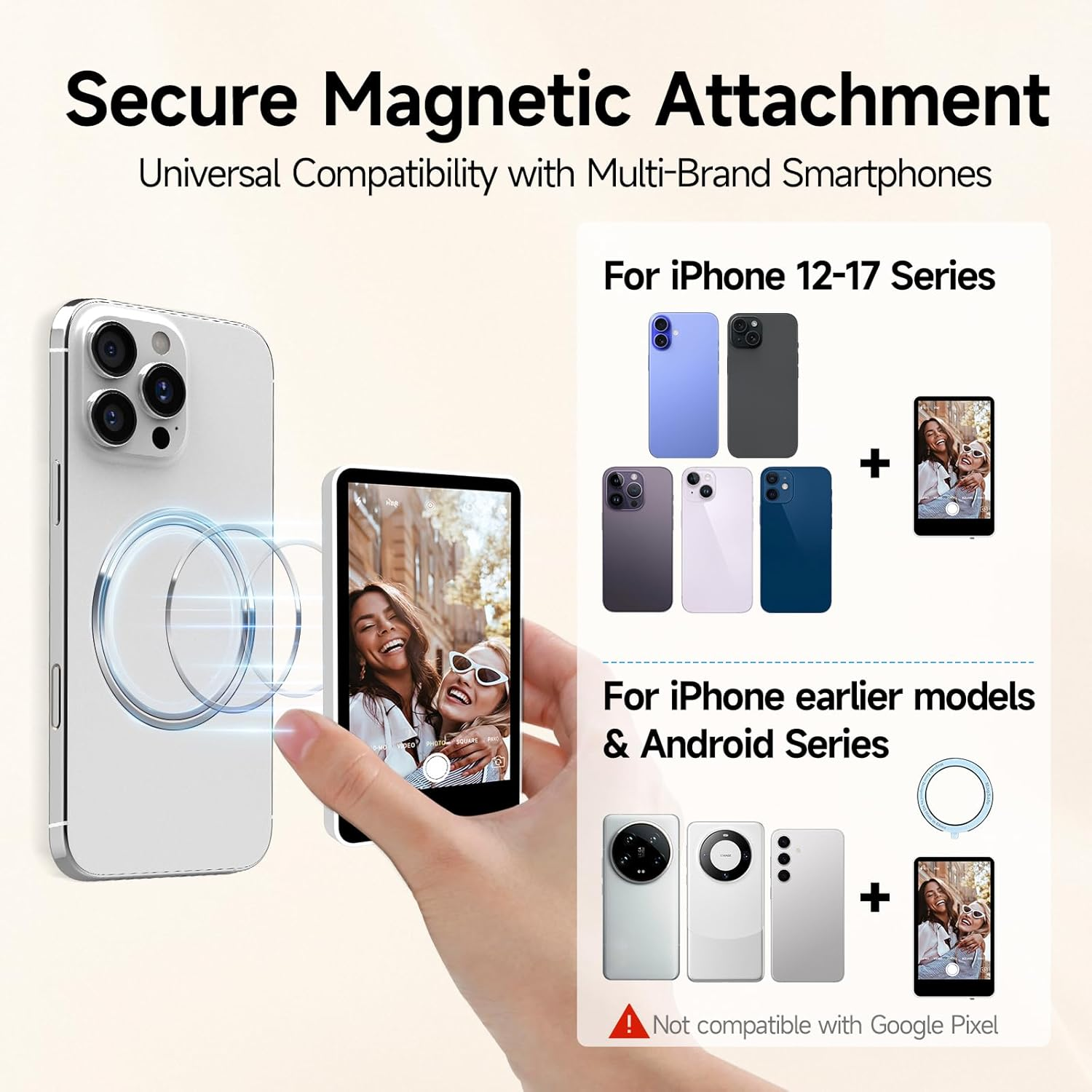 Rollei Easy Creator Selfie Monitor Mobile Phone Rear Camera Magnetic Vlog Screen Compatible with Smartphone Iphone and Android for Tiktok Live Stream Youtube White Selfie Monitor Mobile Phone Iphone image number 2