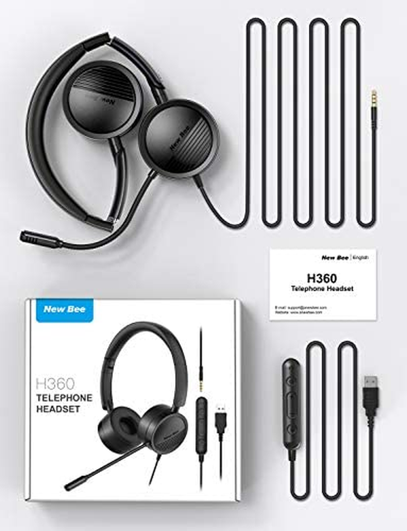 USB Headset New Bee Computer Headset In-Line Call Controls Office Headset with Noise Cancelling Micphone Call Center Headset for Skype, Zoom, Laptop, Phone, PC, Tablet, Home image number 3
