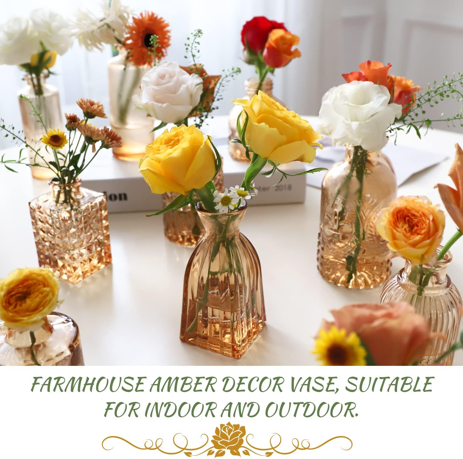 Amber Glass Bud Vase Set of 22, Small Vases for Flowers, Clear Glass Vases for Centerpieces, Mini Bud Vases in Bulk Rustic Wedding Decorations, Centerpieces, Vintage Look Home Table Flower Decor image number 3