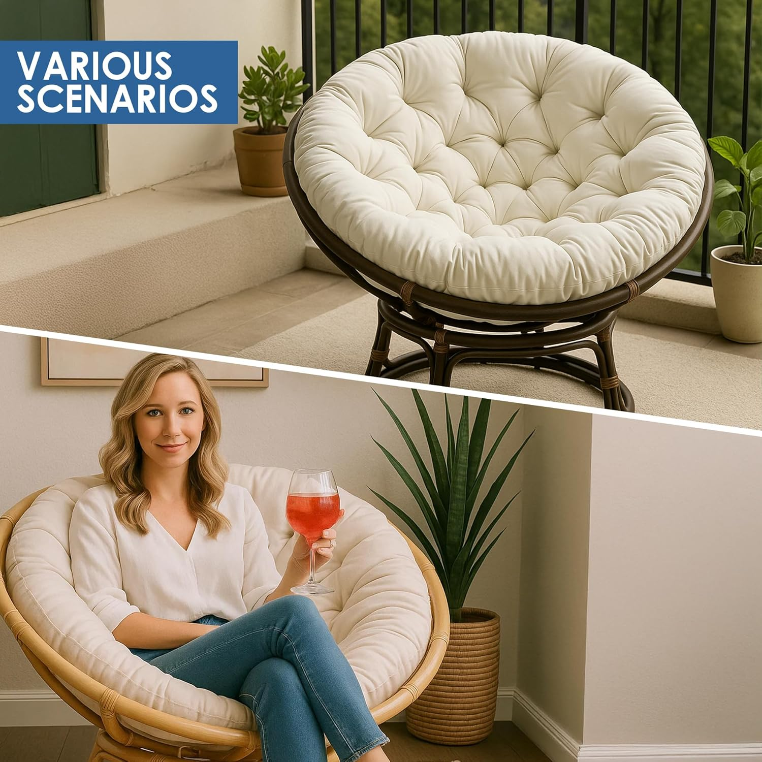 Waterproof Egg Chair Cushion, Soft and Thick Skin-Friendly PP Cotton Filled Cushion, Suitable for Hammock Indoor or Outdoor Swing Rocking Chair Seat, Outdoor Cushions (60 * 60Cm White) image number 1