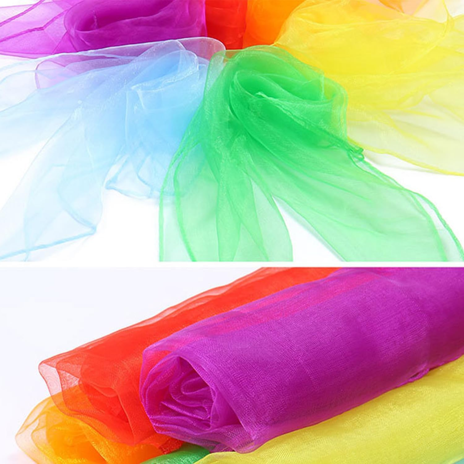 Gewaha 12Pcs Square Juggling Silk Dance Scarves, Multicolour, Female (All Ages), Silk, Dance Scarves, Performance Props, 24 X 24 Inches, Red, Yellow, Orange, Blue, Green, Purple image number 5