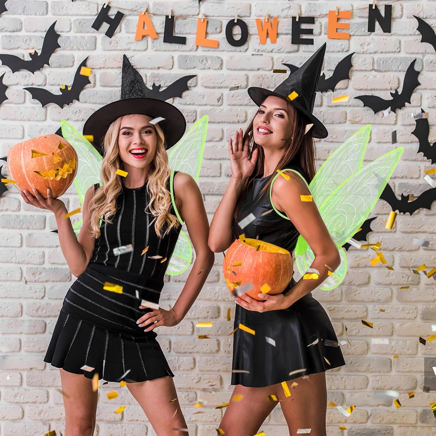 U-Goforst Fairy Wings Costume Set Sparkle Butterfly Fairy Angel Wings Party Favors Halloween Dress up Cosplay for Women Girls (Green), Universal