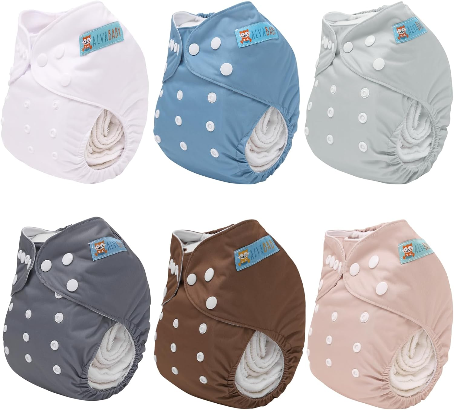 ALVABABY Baby Cloth Diaper 6 Pack with 12 Inserts One Size Cloth Diaper Covers Adjustable Washable Reusable for Baby Girls and Boys 6BM110-AU image number 6