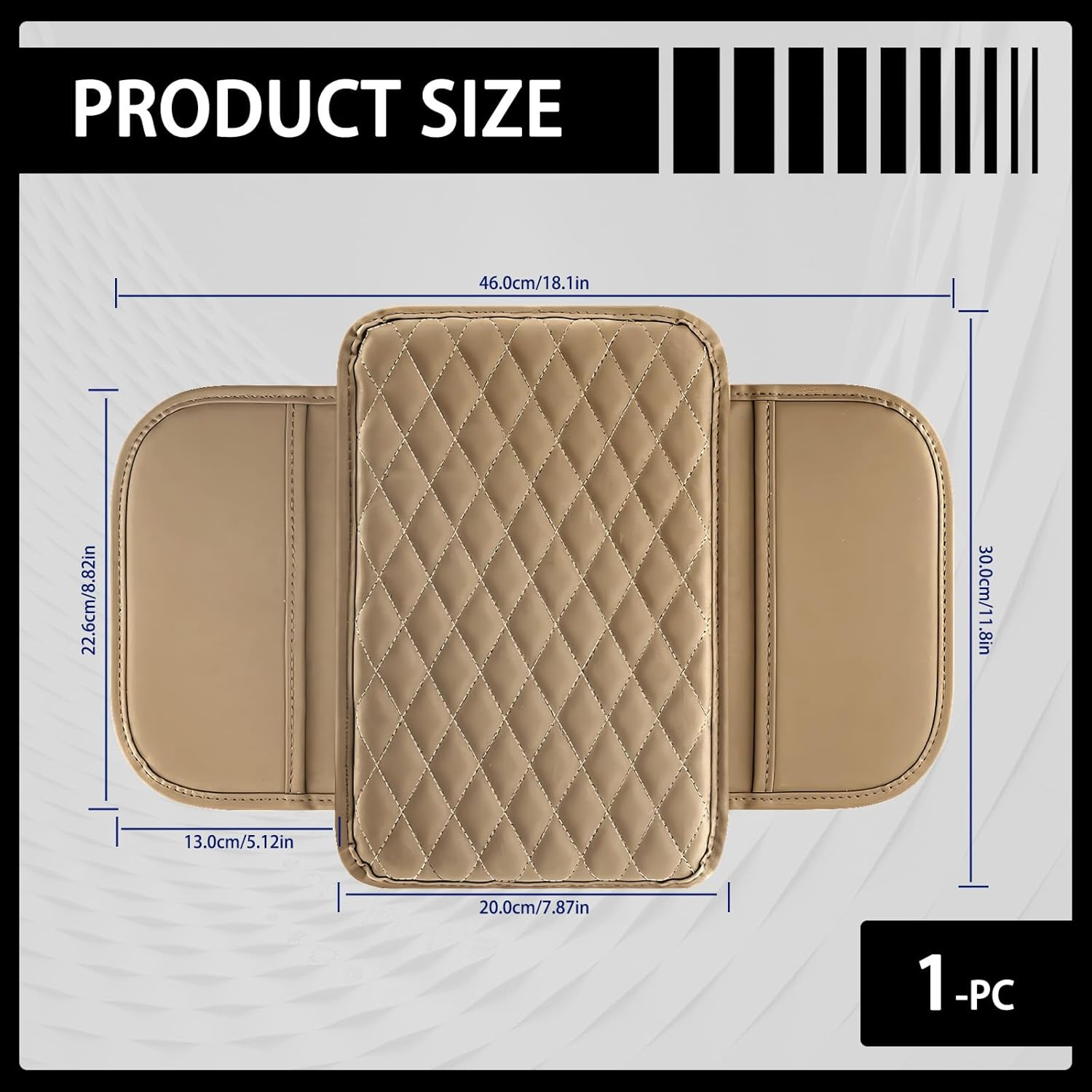 Car Center Console Cover with 2 Storage Bags, Leather Arm Rest Cover for Car Accessories Interior, Auto Universal Middle Console Cover Cushion Protector for Most Vehicle (Beige)