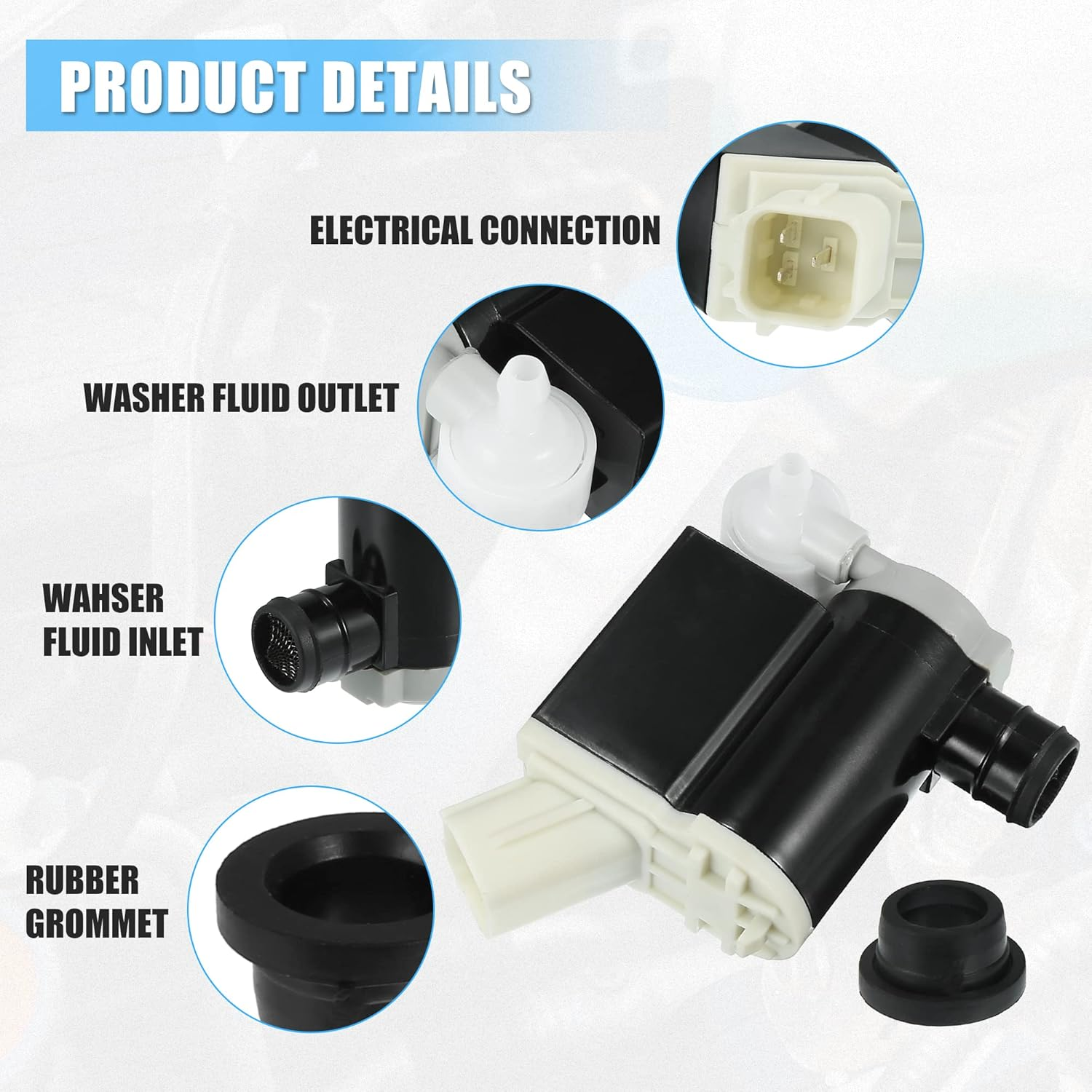 ACROPIX Windshield Washer Motor Pump Fit for Hyundai Veloster Entourage - Pack of 1 Pcs Black