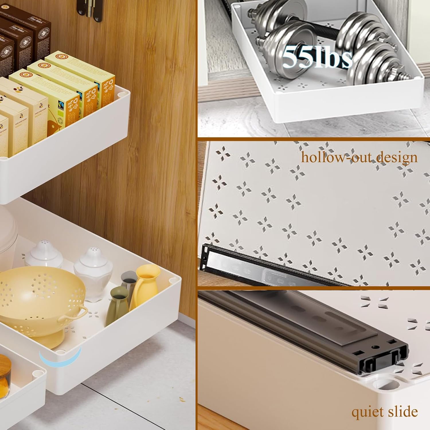 GMYMTM 3 Pack Pull Out Cabinet Organiser, 3 Sizes Slide Out Drawers for Cabinets 15.7" Deep for Kitchen Cabinets, Bathroom Cabinet Organiser, Pantry, White image number 5