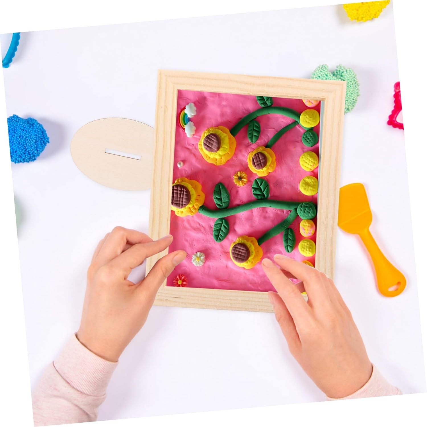 6Pcs DIY Paintable Wood Photo Frames Craft Kit for Unfinished Clay Picture Frames Blank Design for Creative Decor for Arts Crafts Projects image number 2