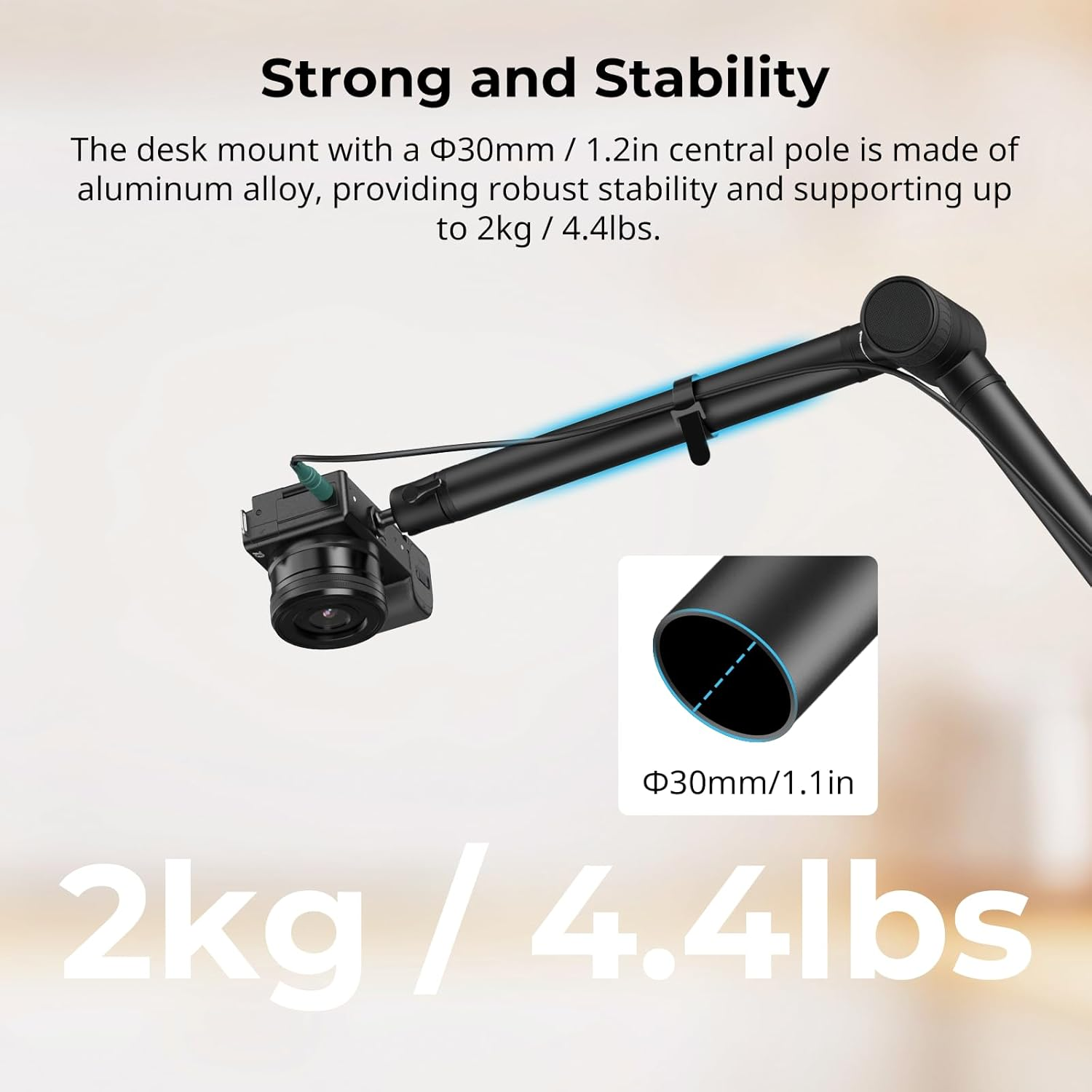 Smallrig Overhead 3-Section Desktop Camera Bracket, Damping Boom Arm Desk Mount with 360&deg; Rotatable Ball Head, Tabletop C Clamp, Max Load to 4.4Lbs / 2Kg for Photography Videography Live Stream - 4324