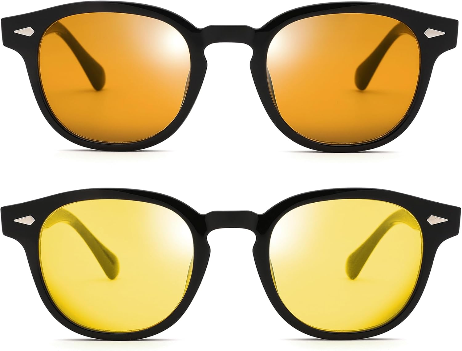 GLARDEFE Retro round Sunglasses for Men Women - Vintage Circle Tinted Sun Glasses - A2 Black / Orange + Black / Yellow image number 2