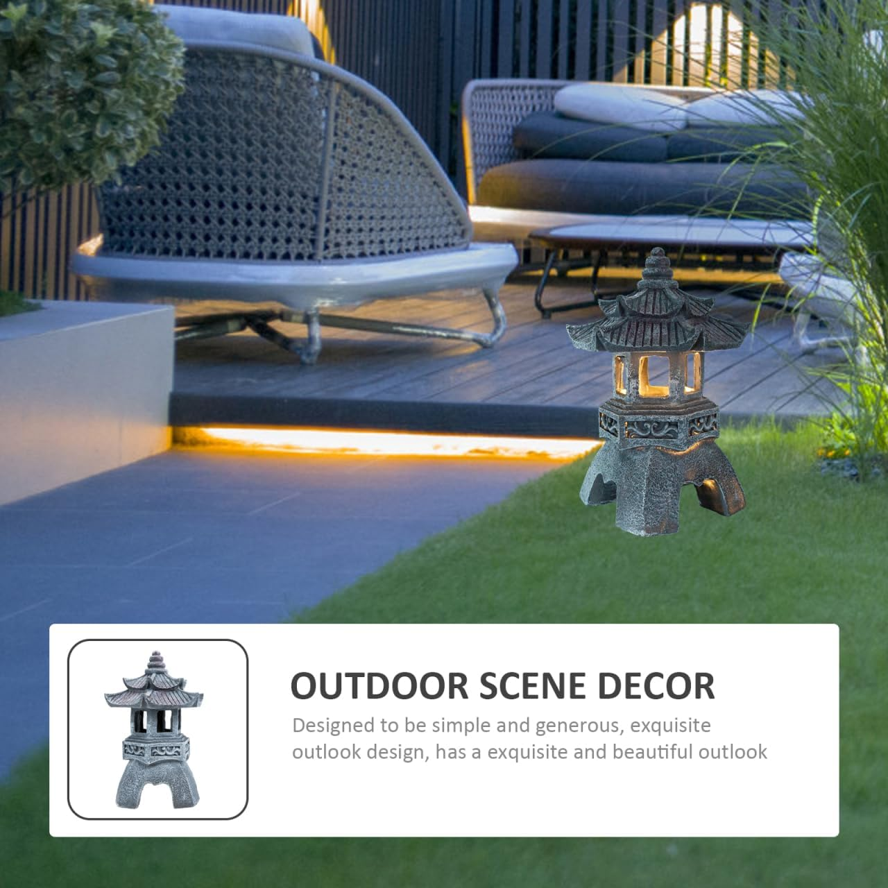 Iplusmile Solar Resin Court Lantern Chinese Zen Garden Lamp for Outdoor Solar Garden Floor Lamp for Garden and Patio image number 3