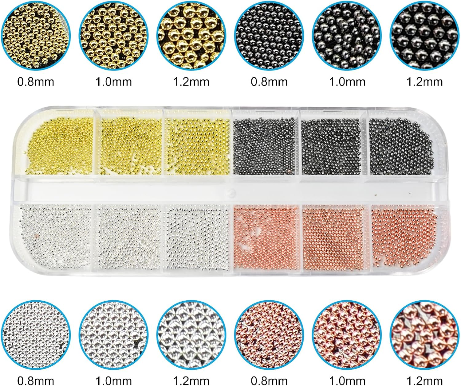 Teccfly Premium DIY Nail Charms, Nail Pearls& Metal Caviar Beads,Accessories for Face Art & Crafts (Gold, Silver, Rose Gold, Gun Gray) image number 1