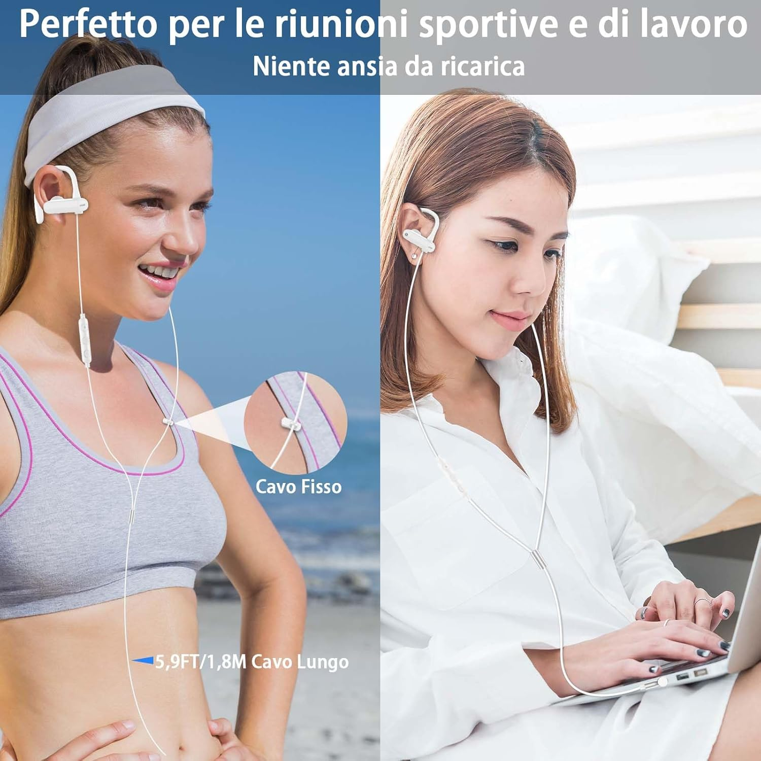 In-Ear Headphones with Cable Sport with Ear Hooks 1.8 M Microphone and Volume Control 3.5 Mm Headphones for Samsung A25 Iphone Ipad Hi-Fi Sound for MP3 MP4 Laptop Gaming Office Workout Music Travel image number 3