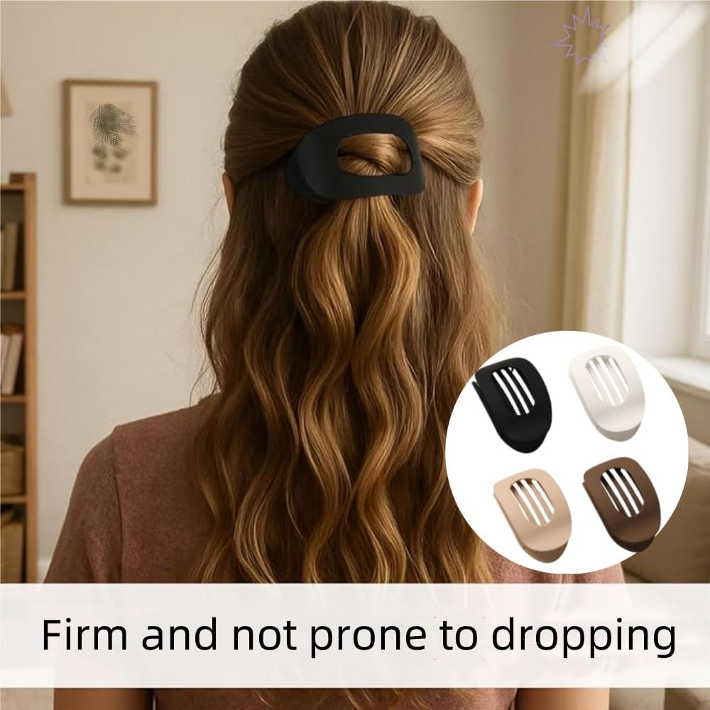 FACAING Flat Claw Clip, 4Pcs Flat Hair Clip, Flat Hair Clips, Flat round Hair Claw Clips, Durable French Barrettes, Non-Slip Hair Curved Design Women'S Hair Clips for Thin to Thick Hair (4 Colors) image number 3