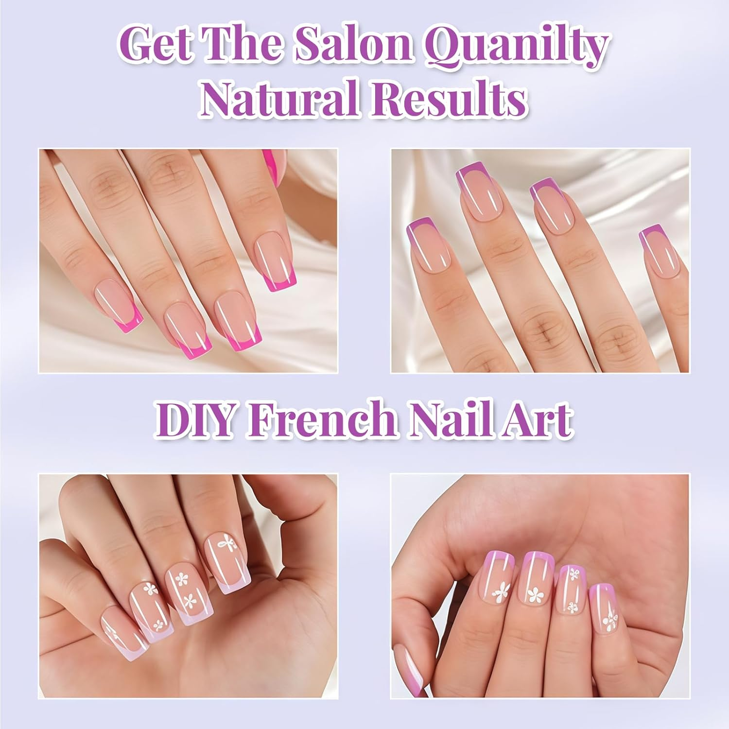 160Pcs Purple French Tip Press on Nails, Short Square PMMA Acrylic Fake Nails Set for Women, Girls Daily Wear & Parties (15 Sizes) image number 1