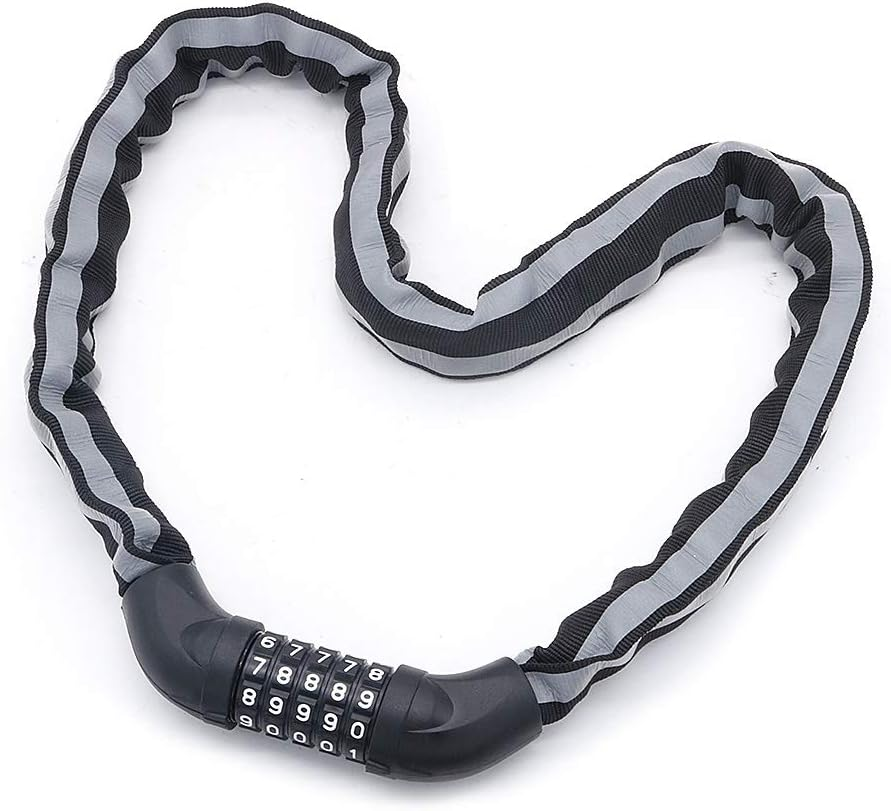 NUZAMAS Combination Bicycle Chain Lock, Cable Locks High Security 5 Digit Resettable Combination Bike, Scooter, Grills Lock with Reflective Chain Cover image number 4