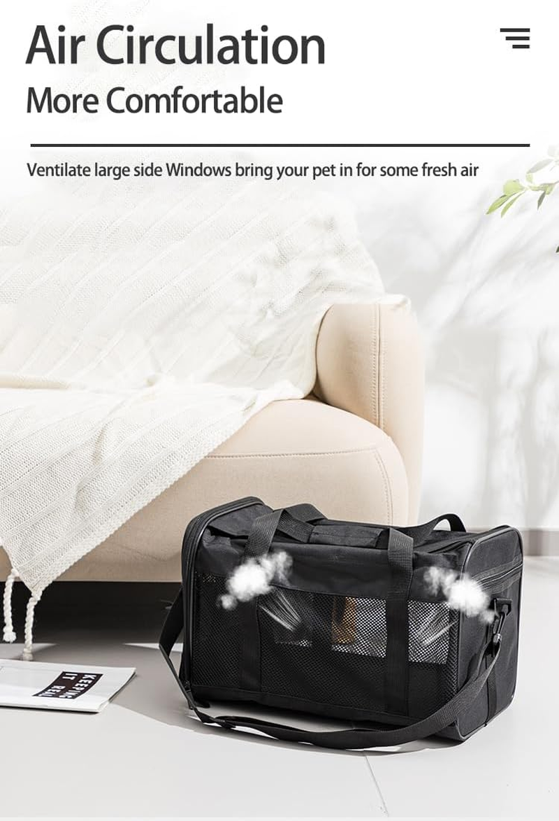 Portable Cat Carrier Dog Carrier, Lightweight Breathable Pet Carrier with Removable Pad, Puppy Travel Carrier Bag Airline Approved Black
