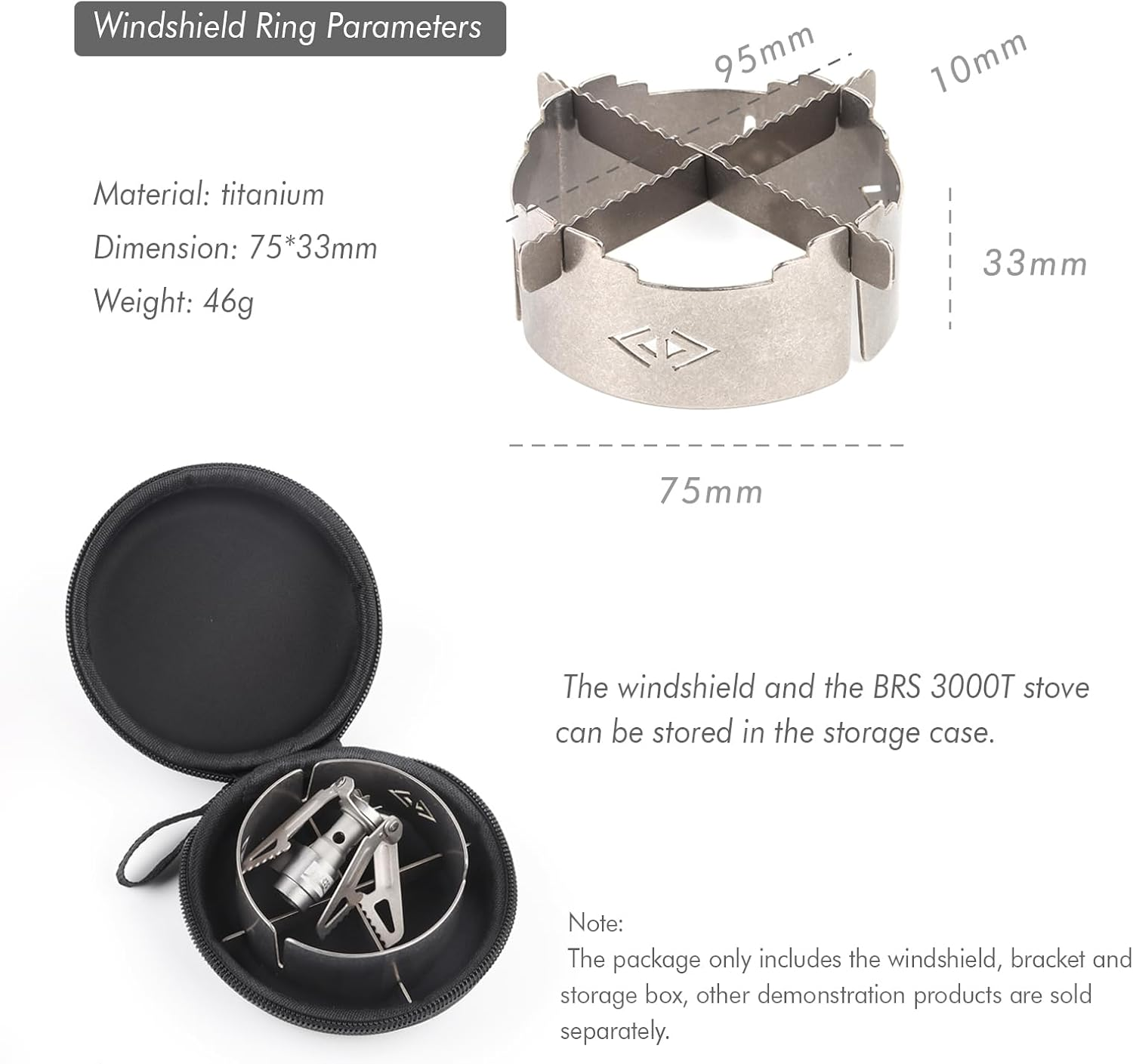BRS 3000T Stove Windscreen Titanium Camp Stove Windshield with Storage Box for Outdoor Camping Ultralight (Grey-With Stand) - Grey-Without Stand image number 3